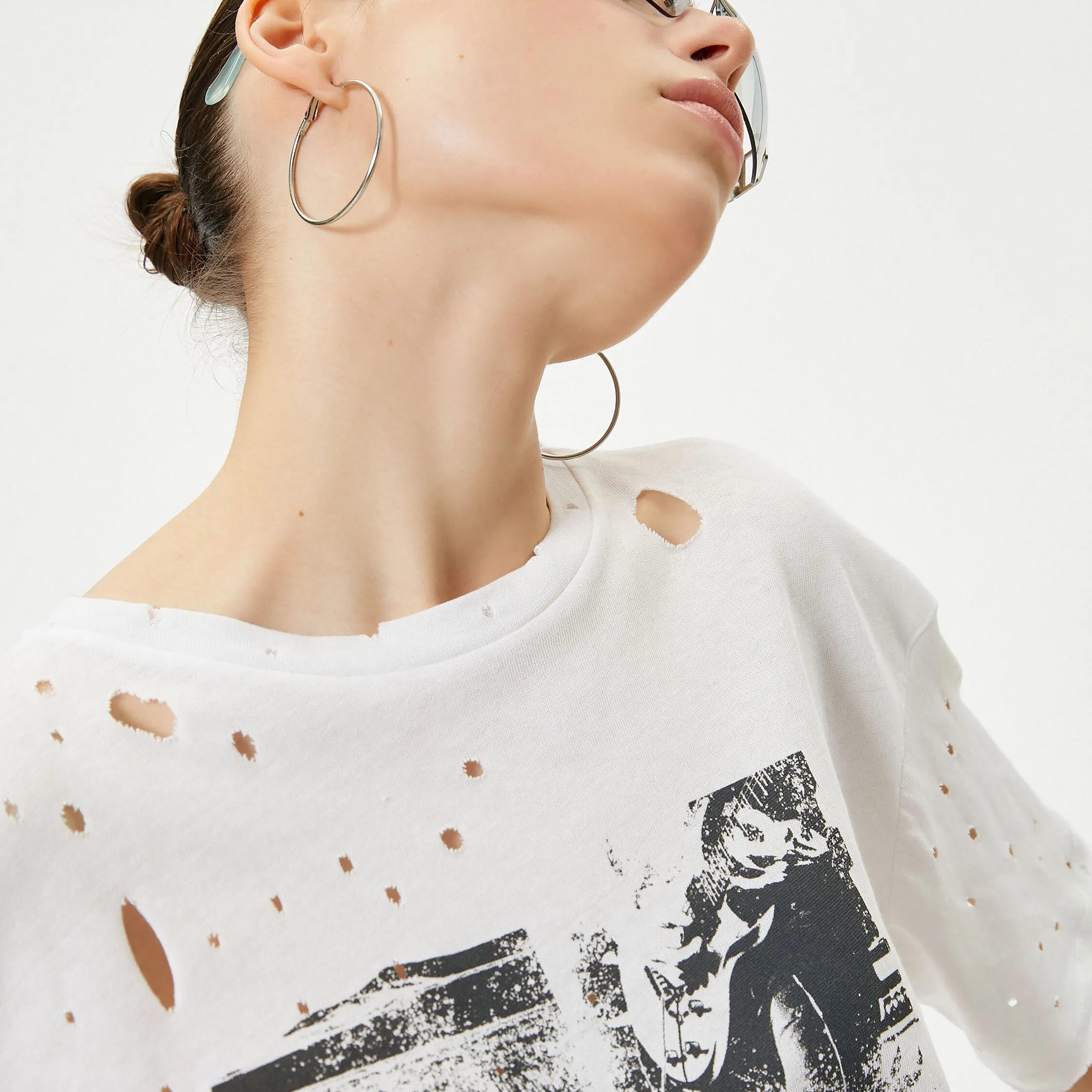 KOTON White Graphic Cotton Crew Neck Women's T-Shirt-women-clothing-tshirts-image-4