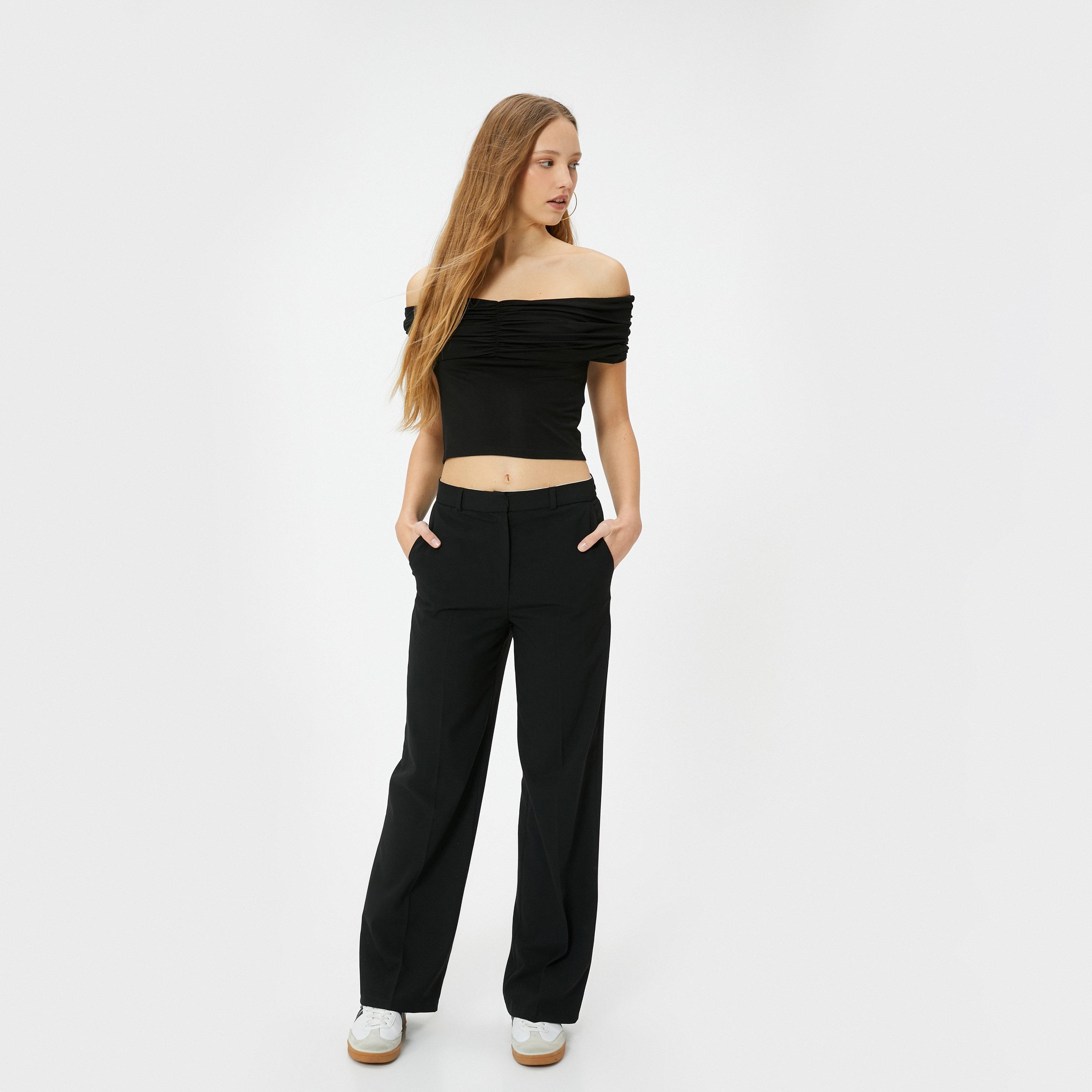 KOTON Black Ruched Off Shoulder Women's Cropped Top-women-clothing-shirtsandblouses-blouses-image-2