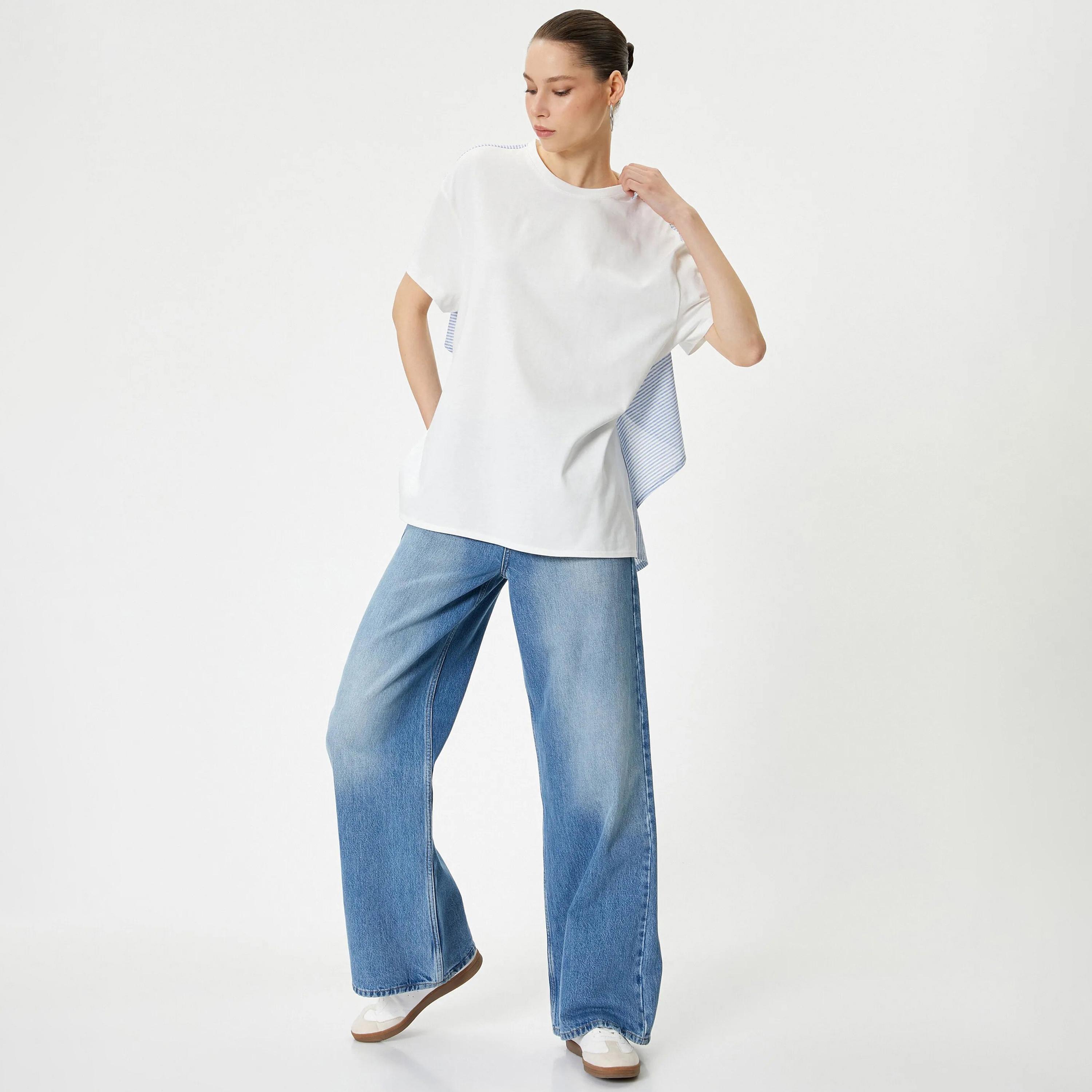 تي شيرت نسائي مخطط من القطن الأبيض برقبة دائرية من كوتون-women-clothing-tshirts-image-2