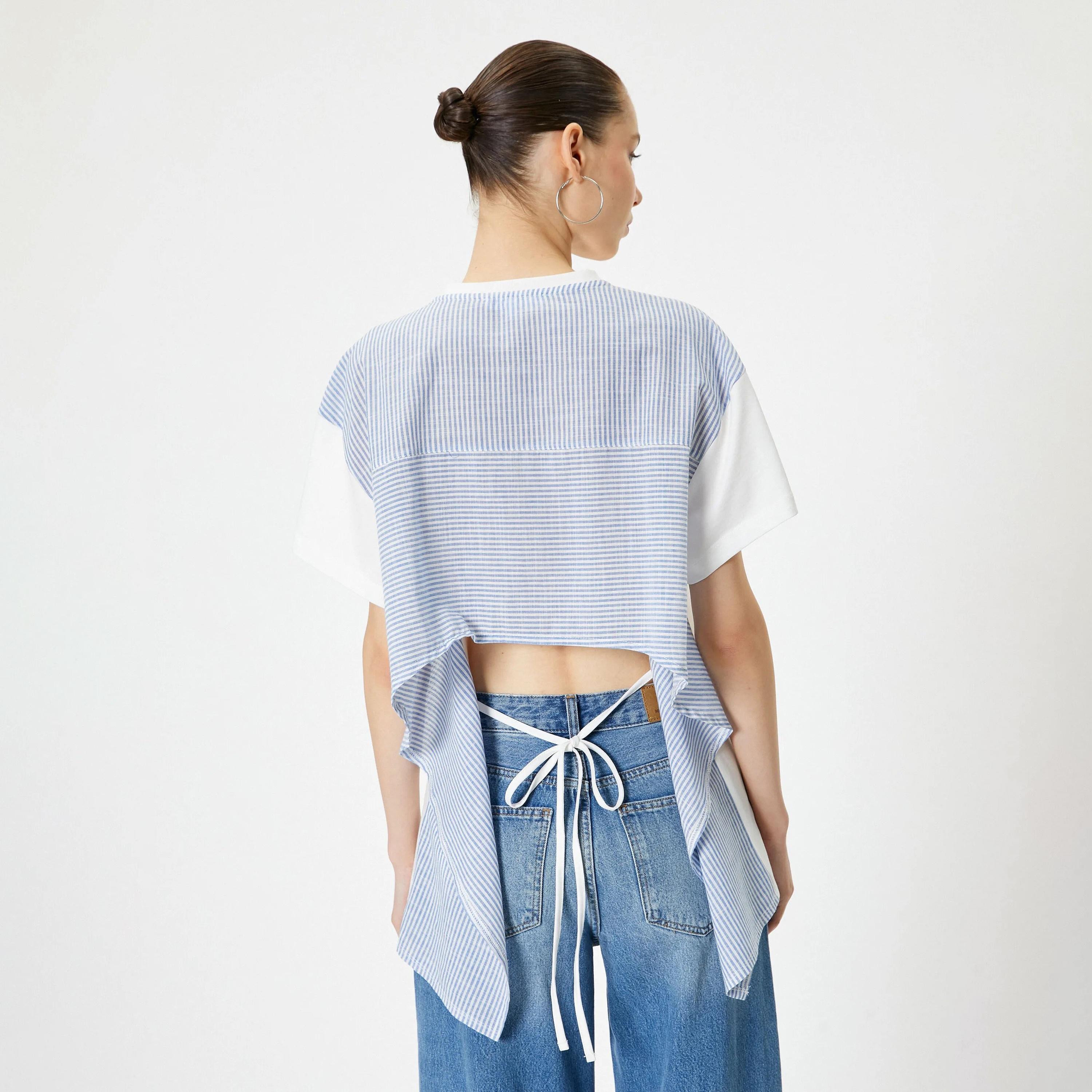 تي شيرت نسائي مخطط من القطن الأبيض برقبة دائرية من كوتون-women-clothing-tshirts-image-3