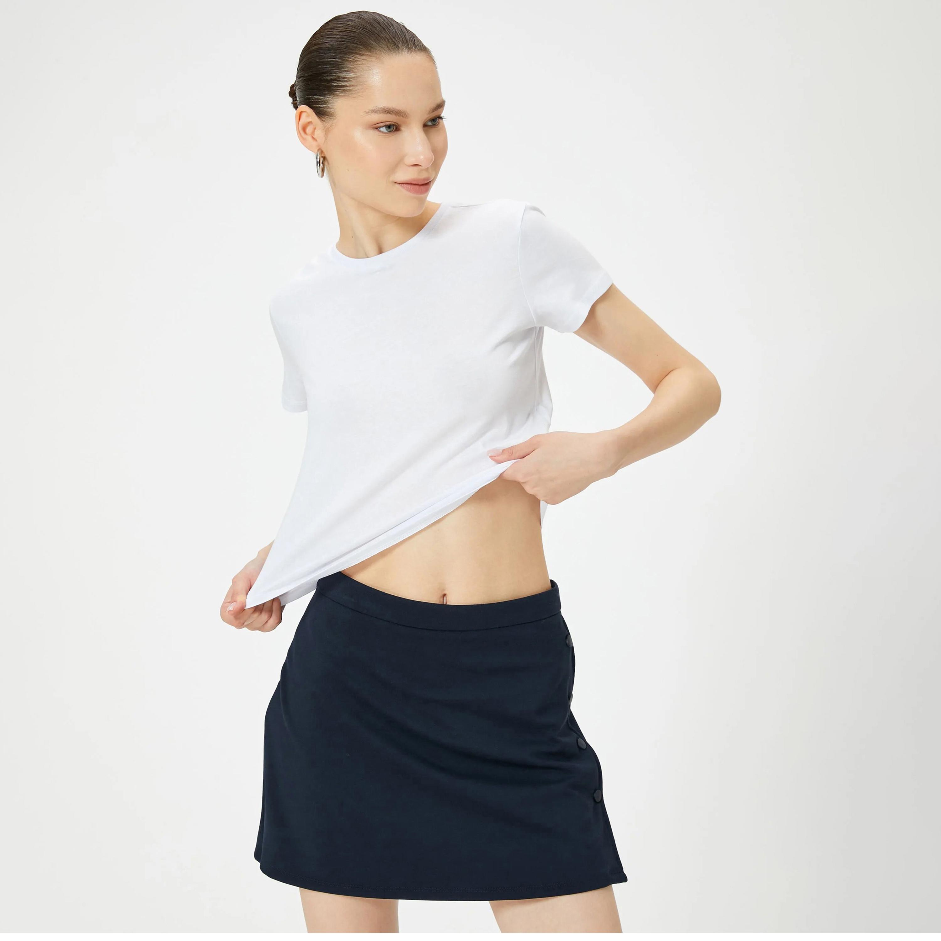 KOTON White Lace Cotton Crew Neck Women's T-Shirt-women-clothing-tshirts-image-2