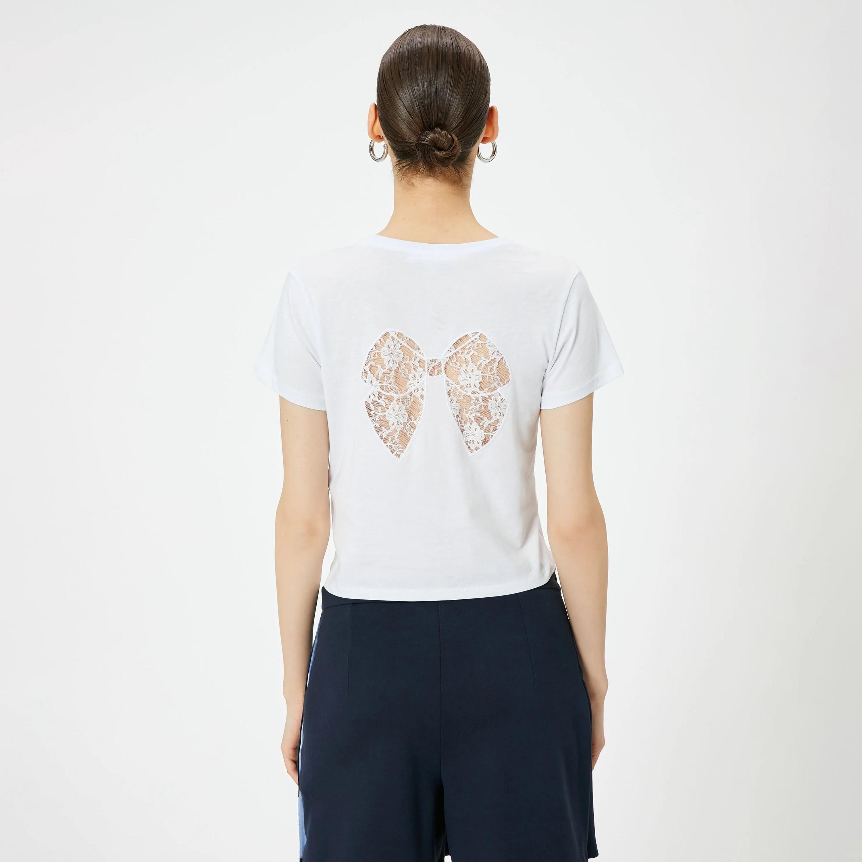 KOTON White Lace Cotton Crew Neck Women's T-Shirt-women-clothing-tshirts-image-3