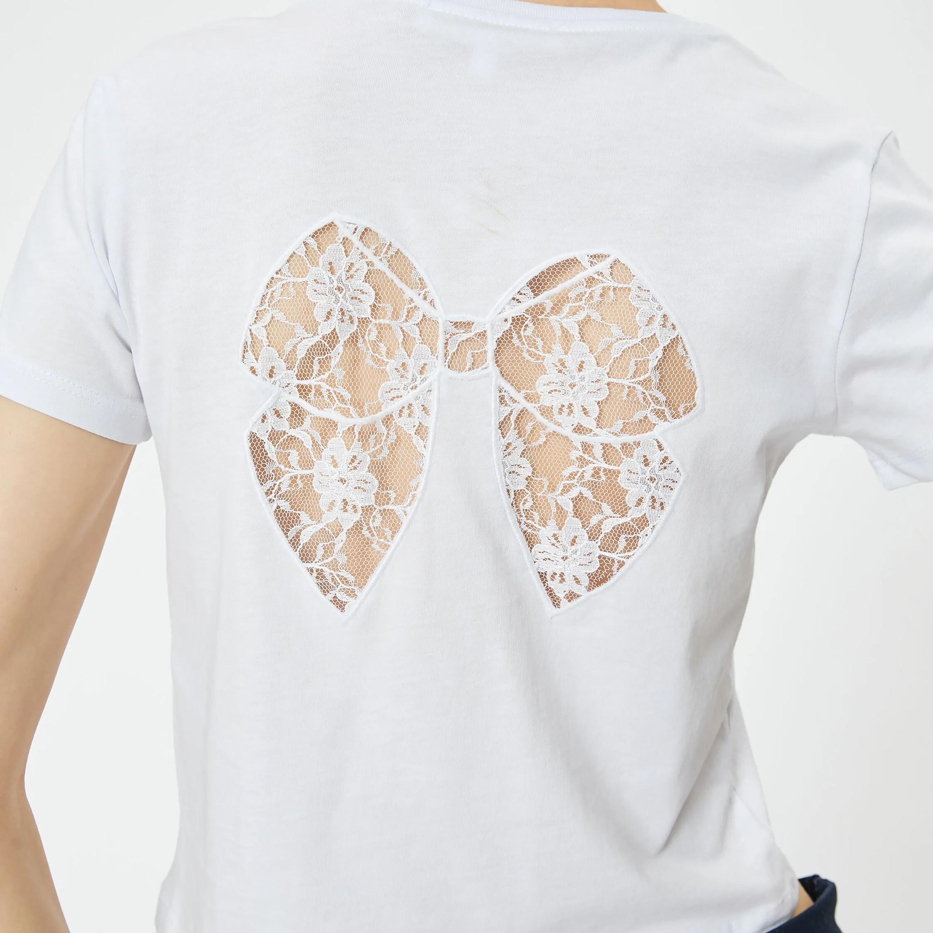 KOTON White Lace Cotton Crew Neck Women's T-Shirt-women-clothing-tshirts-image-4