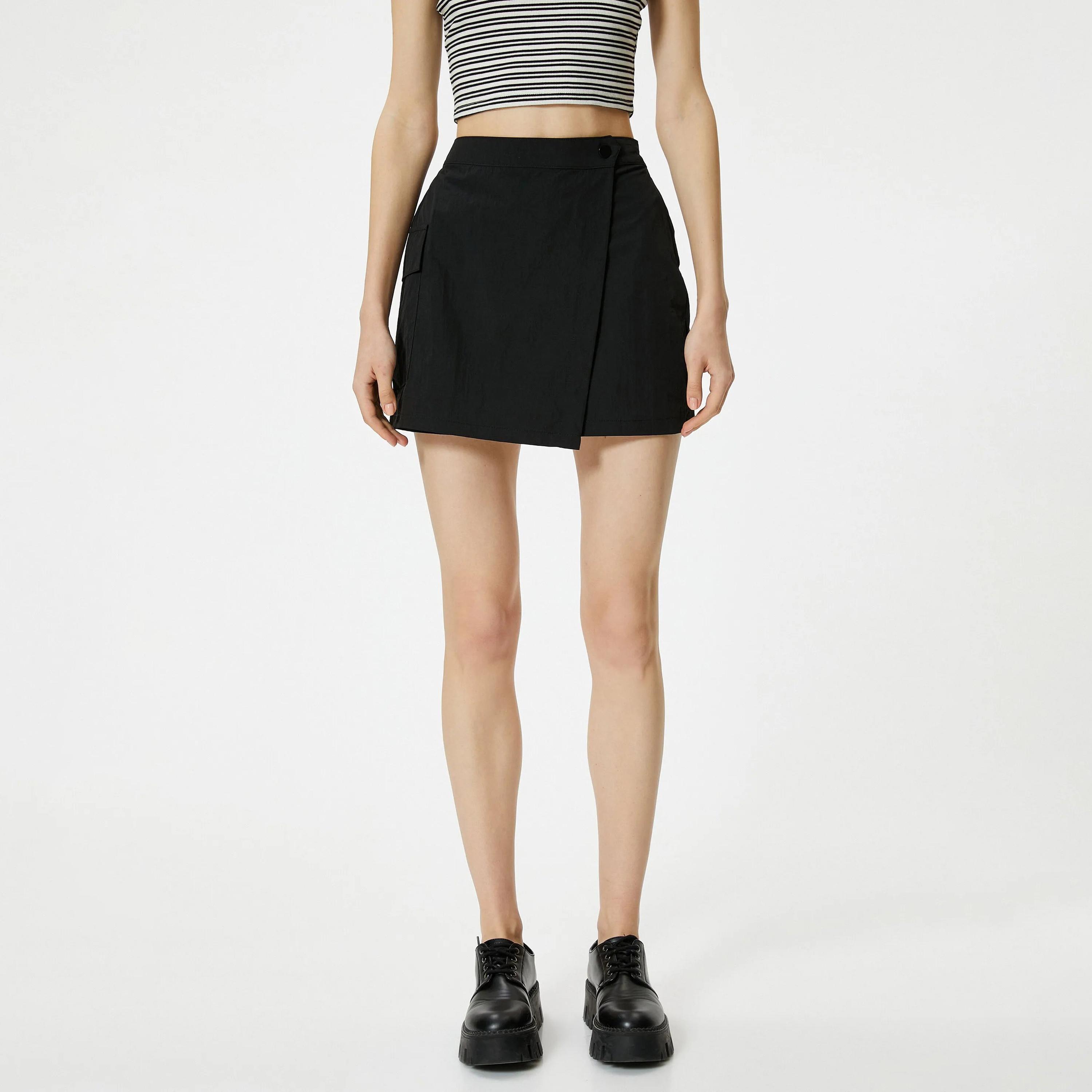KOTON Black Nylon Button Women's Skorts-women-clothing-bottoms-skirts-image-1