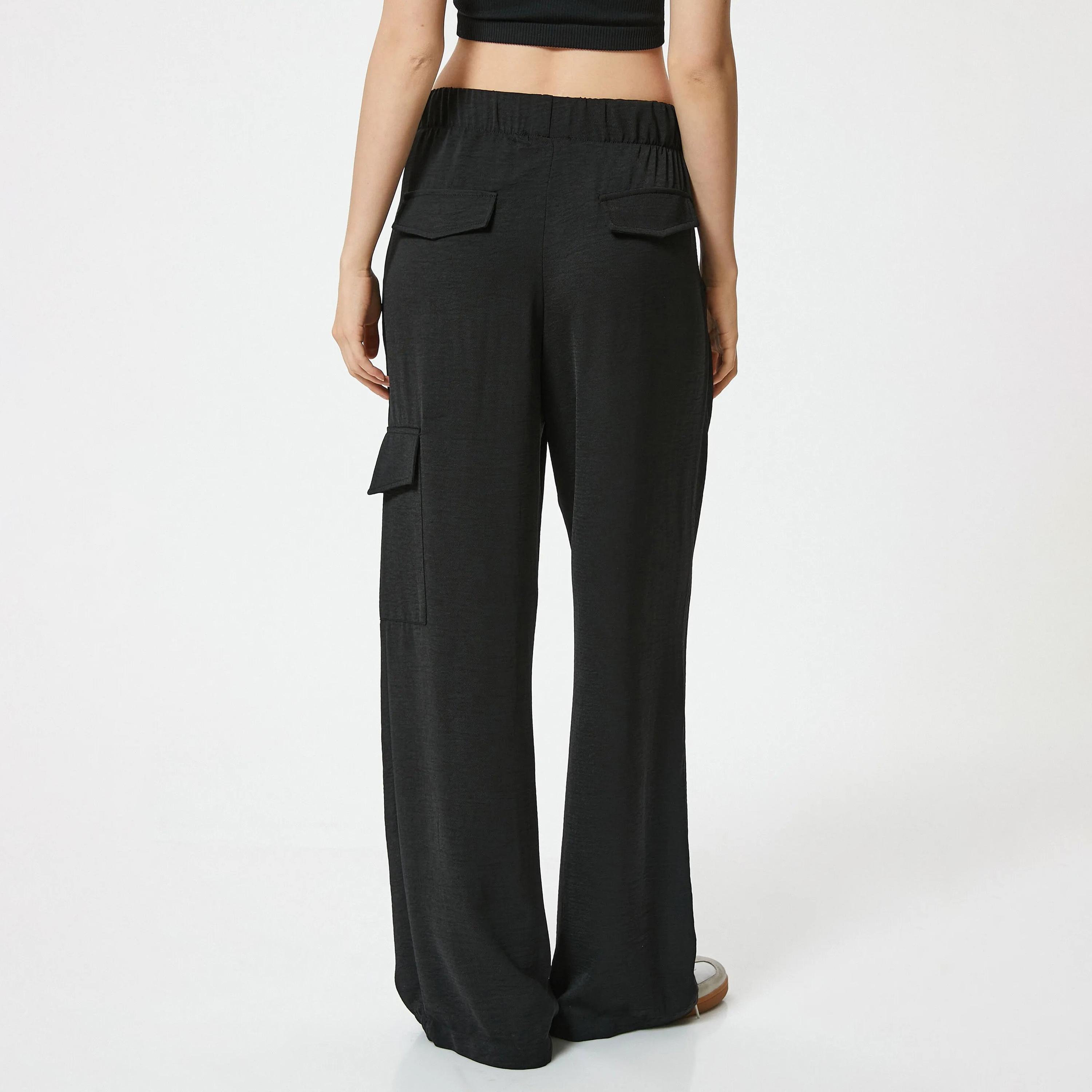 KOTON Black Drawstring Waist Women's Trousers-women-clothing-bottoms-trousers-image-3