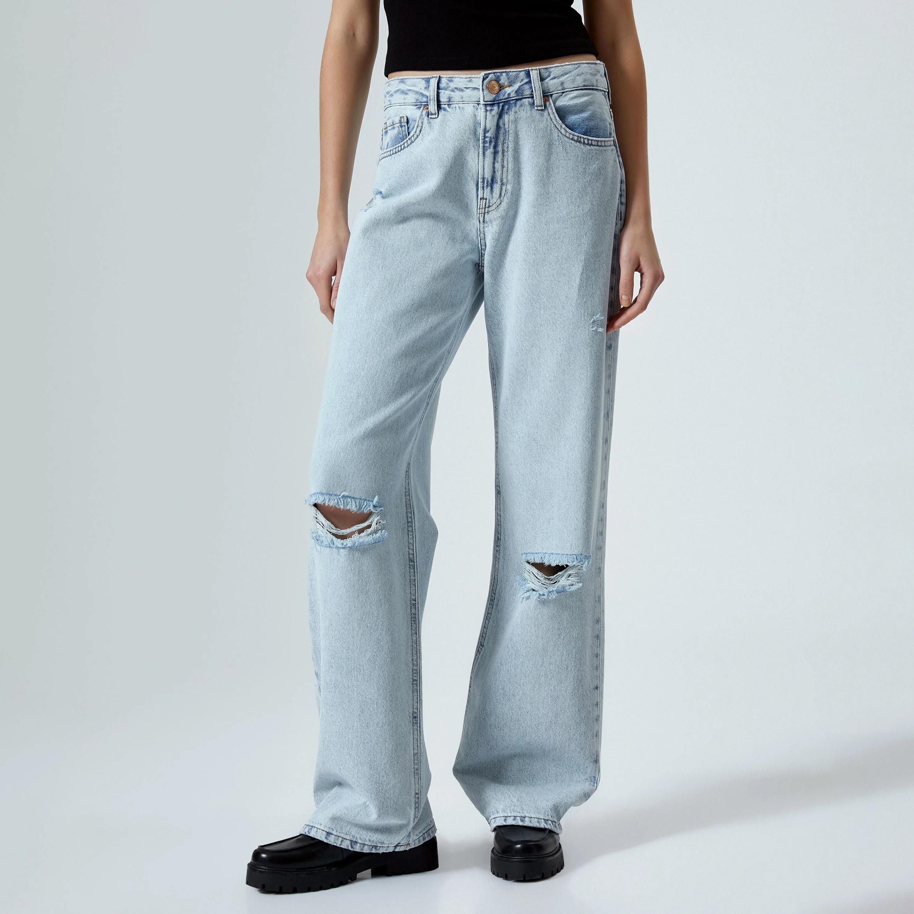 KOTON Straight Fit Distressed Mid-Rise Women's Jeans-women-clothing-bottoms-jeans-image-1