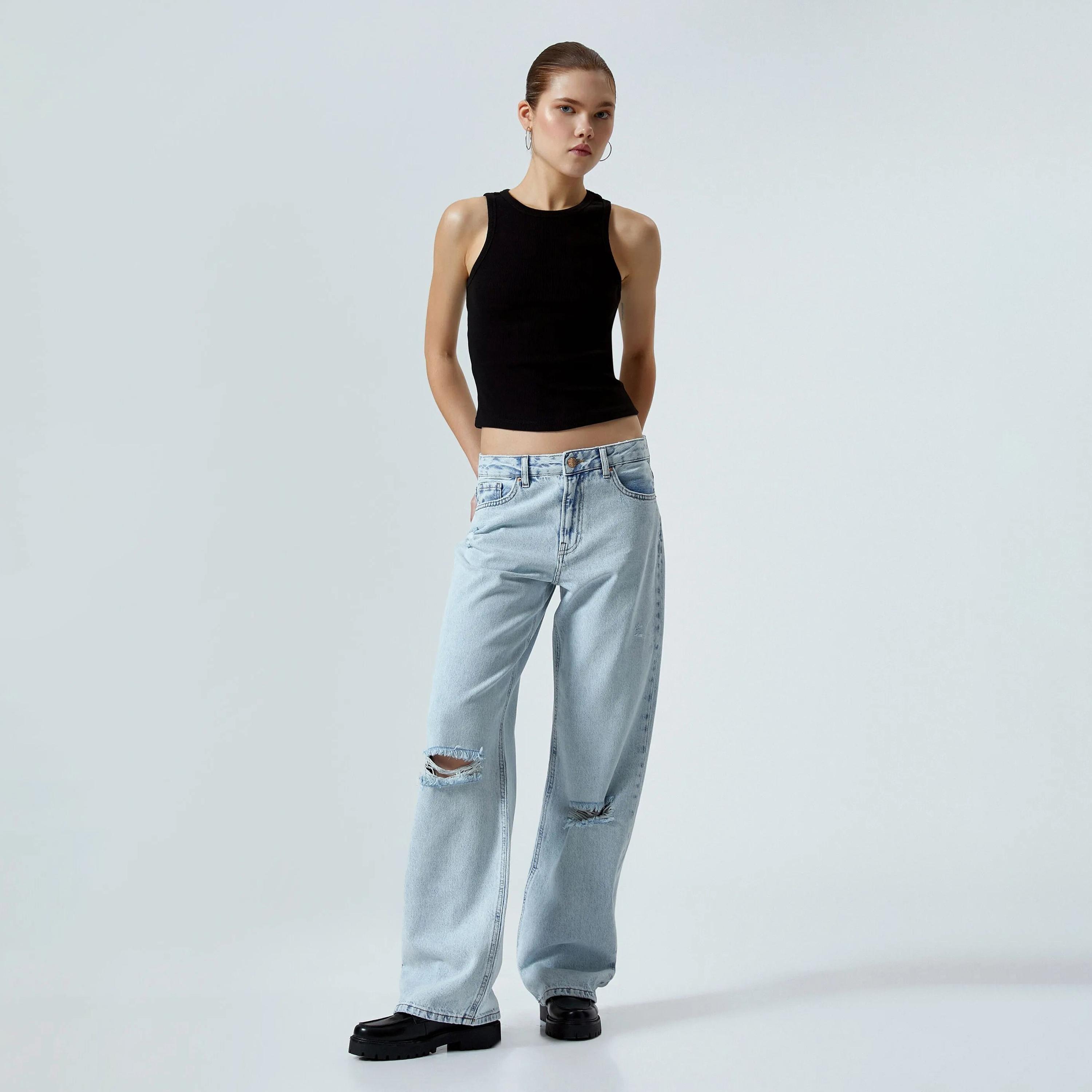 KOTON Straight Fit Distressed Mid-Rise Women's Jeans-women-clothing-bottoms-jeans-image-2
