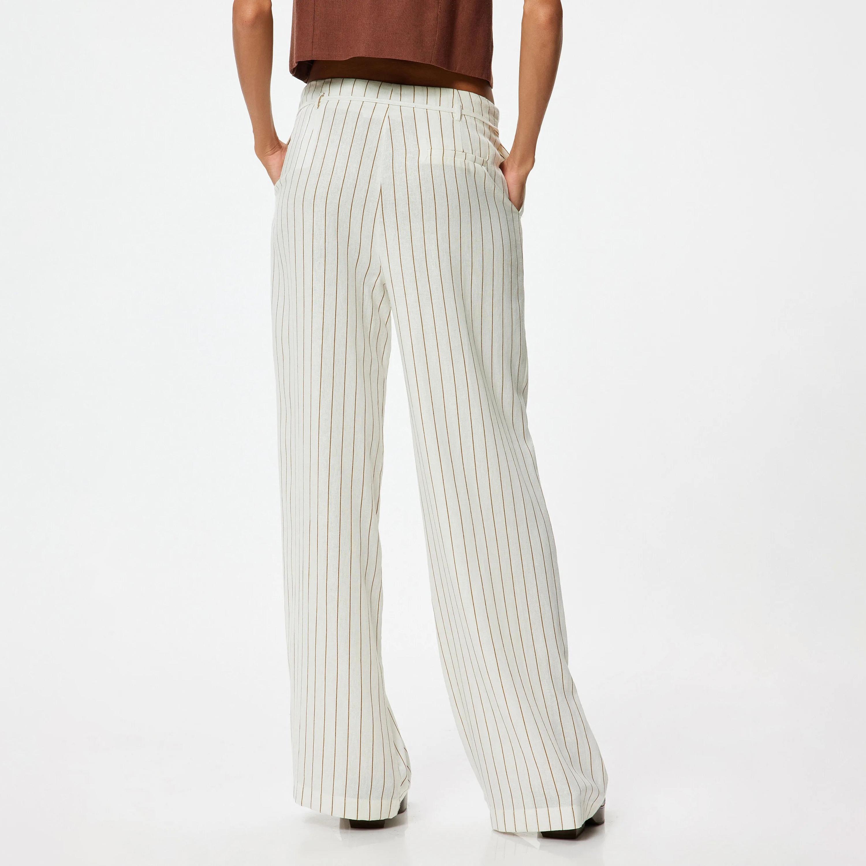 بنطلون نسائي مخطط باللون الأبيض مع رباط خصر من كوتون-women-clothing-bottoms-trousers-image-3