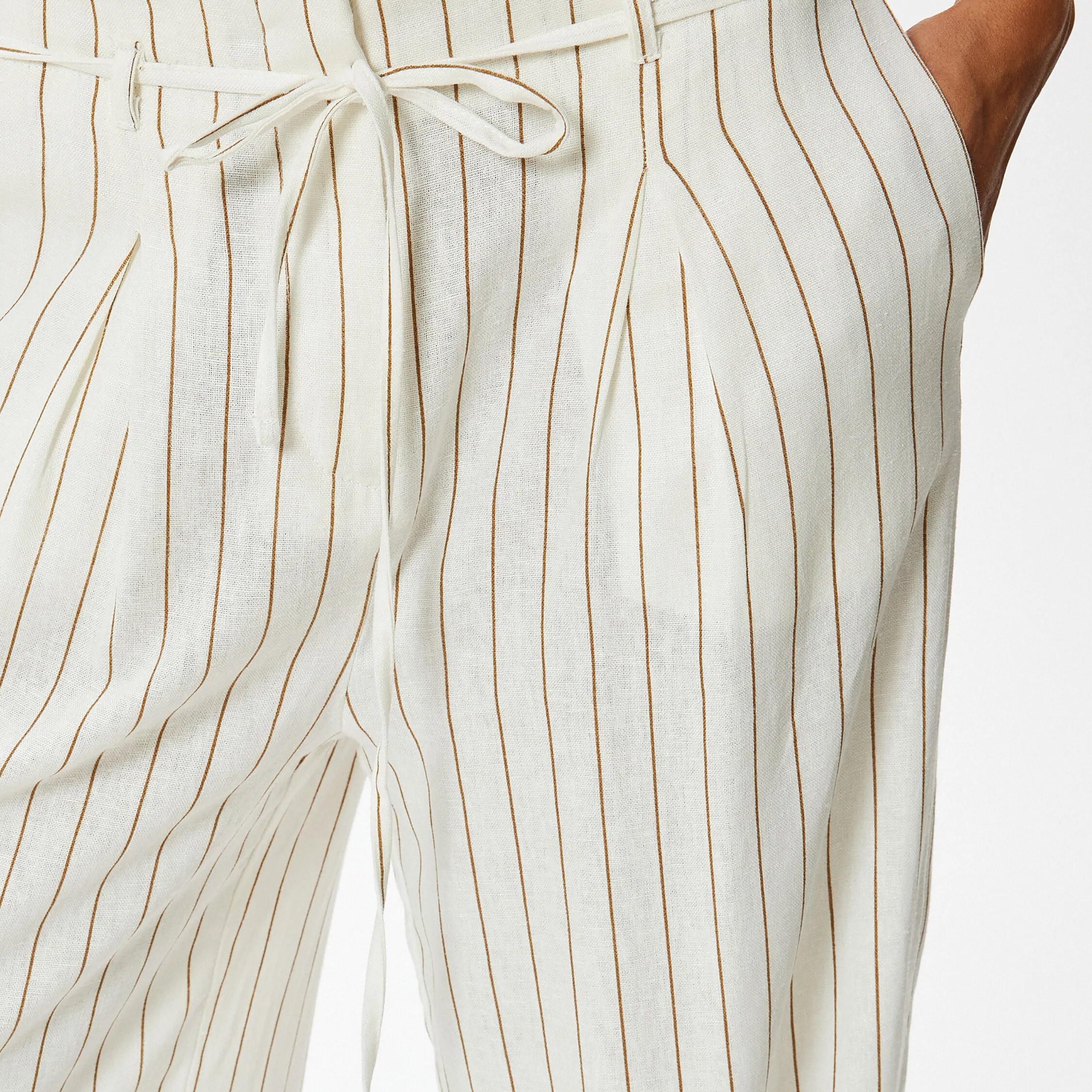 KOTON White Striped Drawstring Waist Women's Trousers-women-clothing-bottoms-trousers-image-4