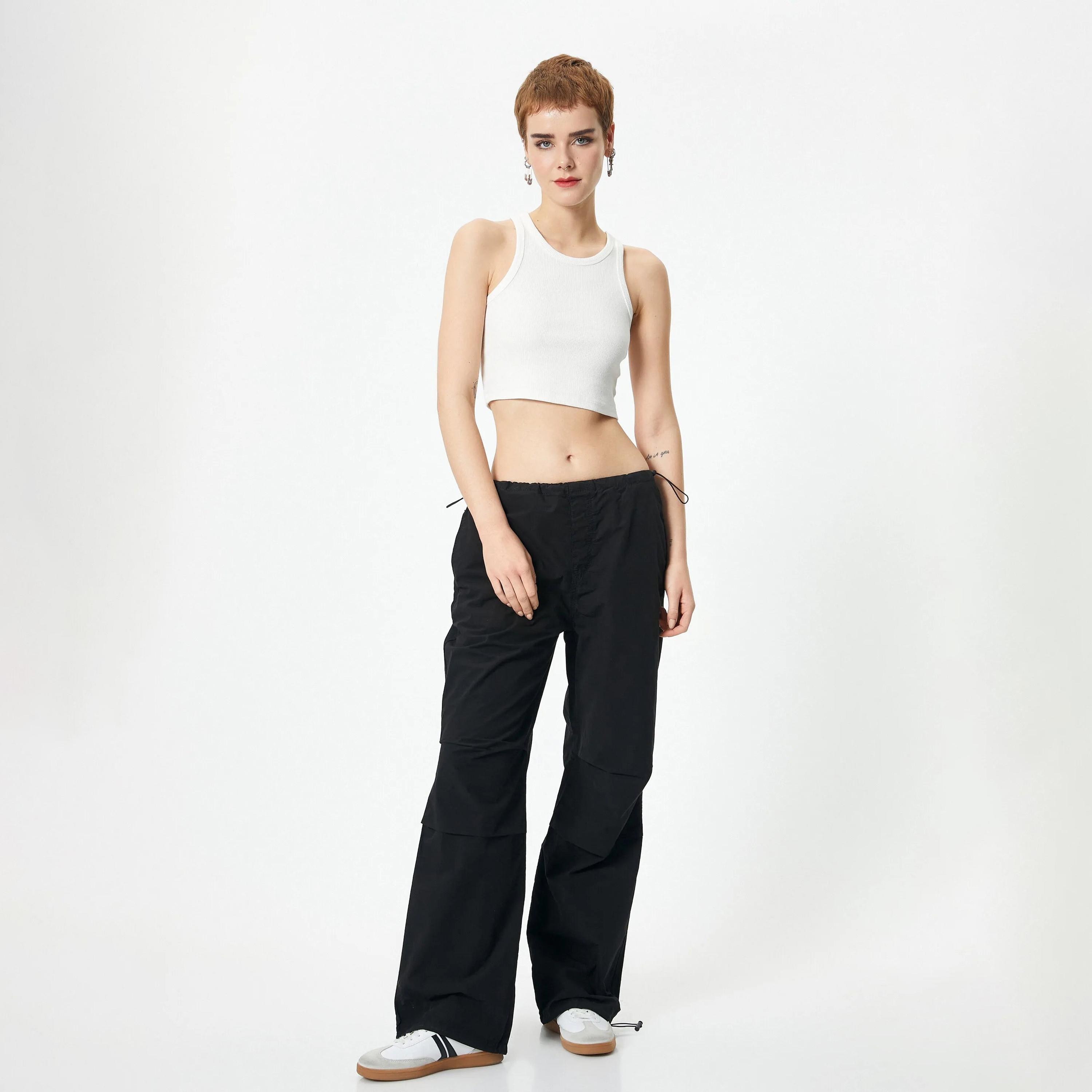 بنطلون نسائي أسود من القطن برباط الخصر من كوتون-women-clothing-bottoms-trousers-image-2