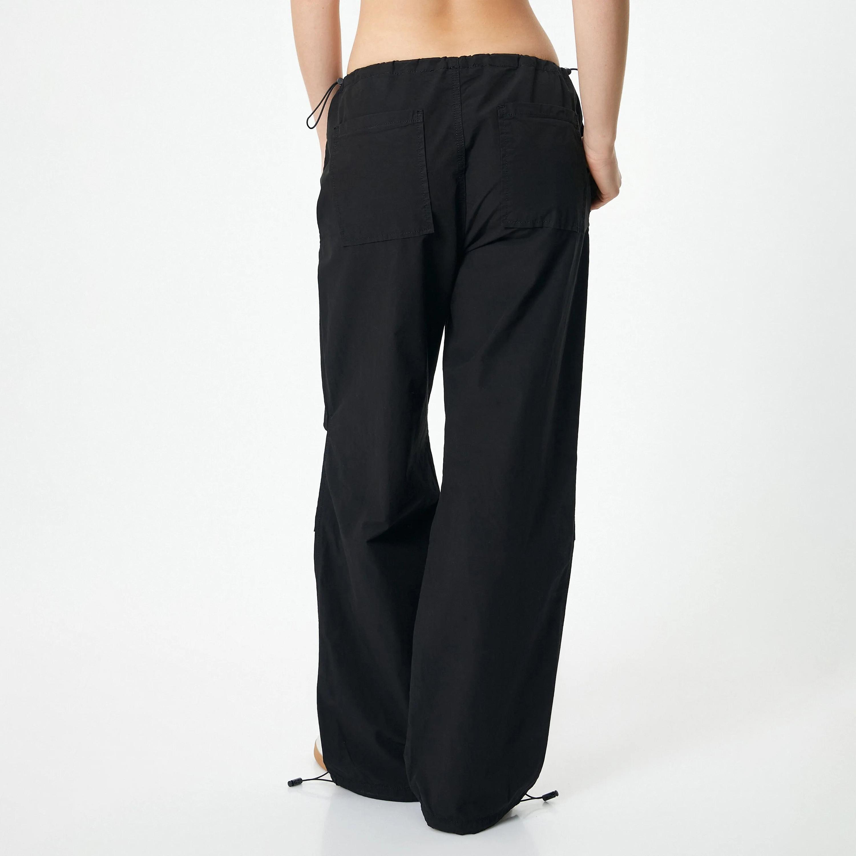 KOTON Black Cotton Drawstring Waist Women's Trousers-women-clothing-bottoms-trousers-image-3