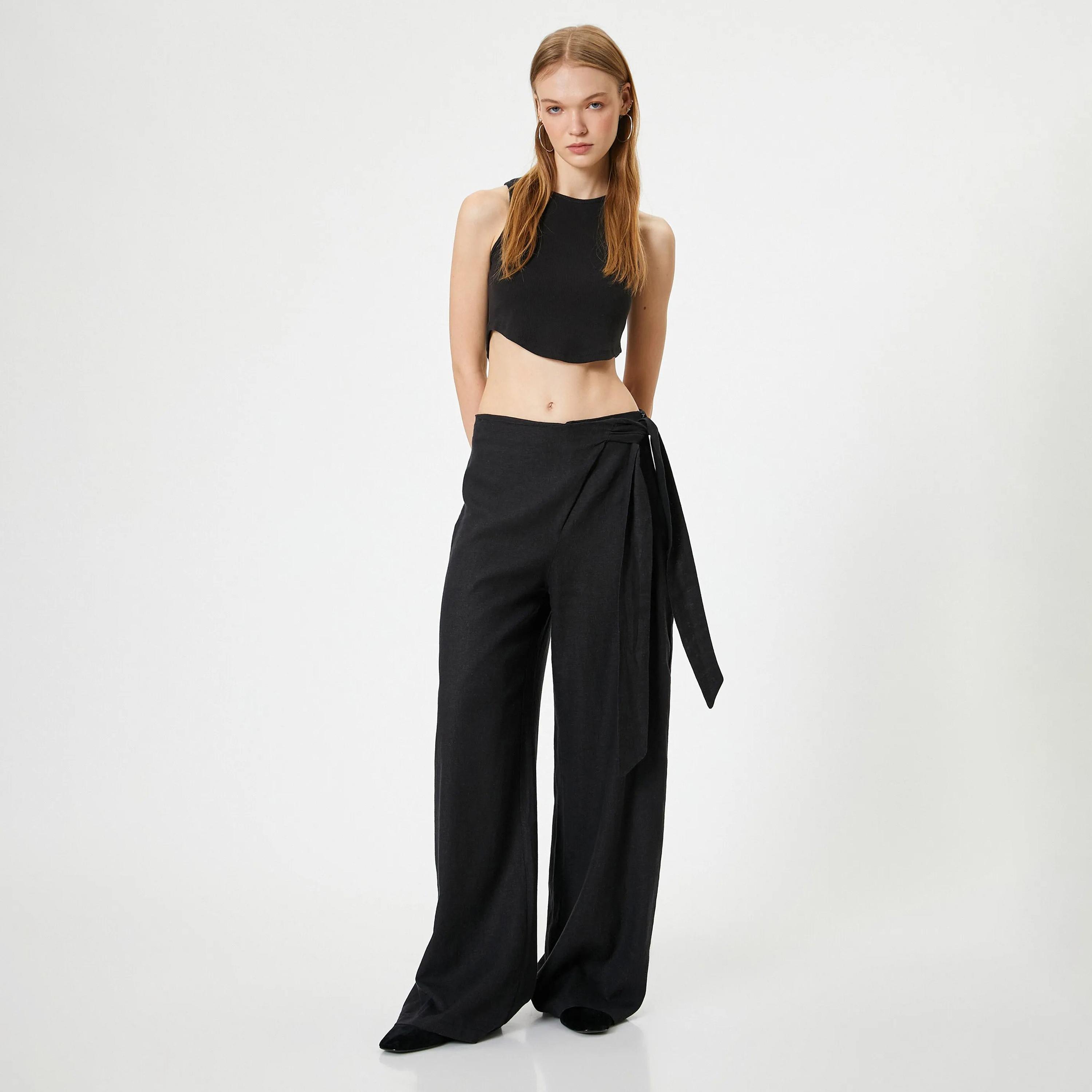 KOTON Black Concealed Zip Women's Trousers-women-clothing-bottoms-trousers-image-2
