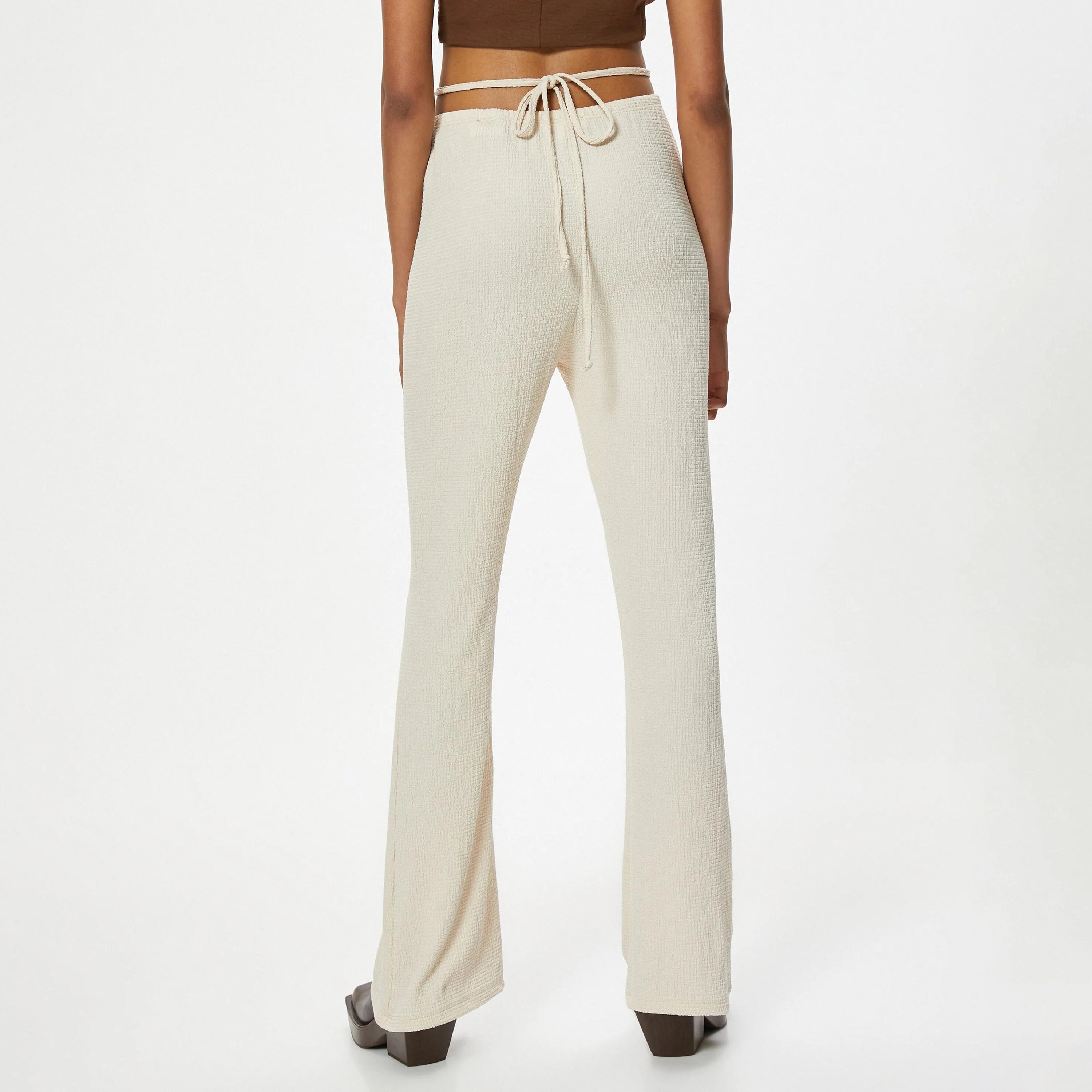 KOTON White Textured Drawstring Waist Women's Trousers-women-clothing-bottoms-trousers-image-3