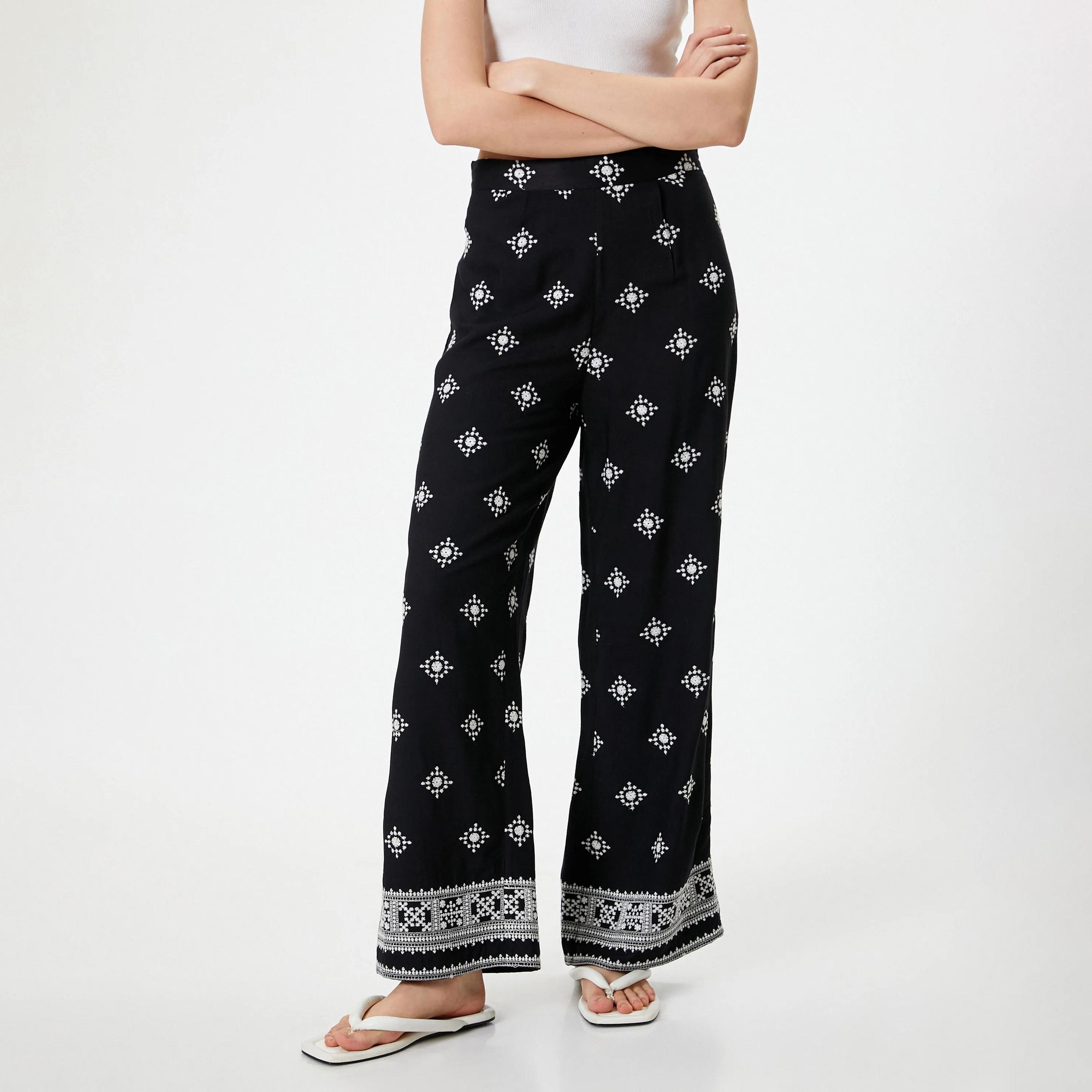 KOTON Black Embroidered Women's Trousers-women-clothing-bottoms-trousers-image-1