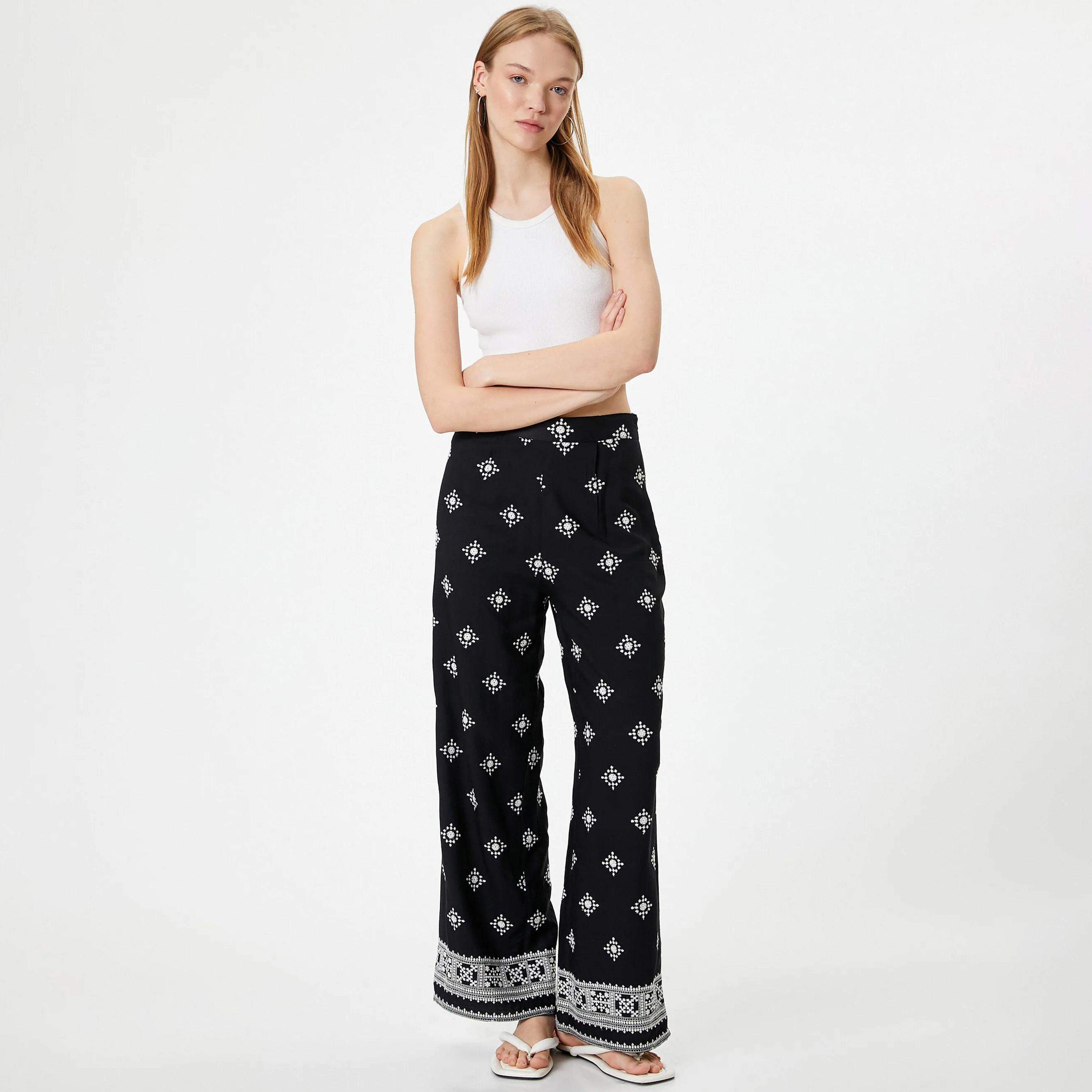 KOTON Black Embroidered Women's Trousers-women-clothing-bottoms-trousers-image-2