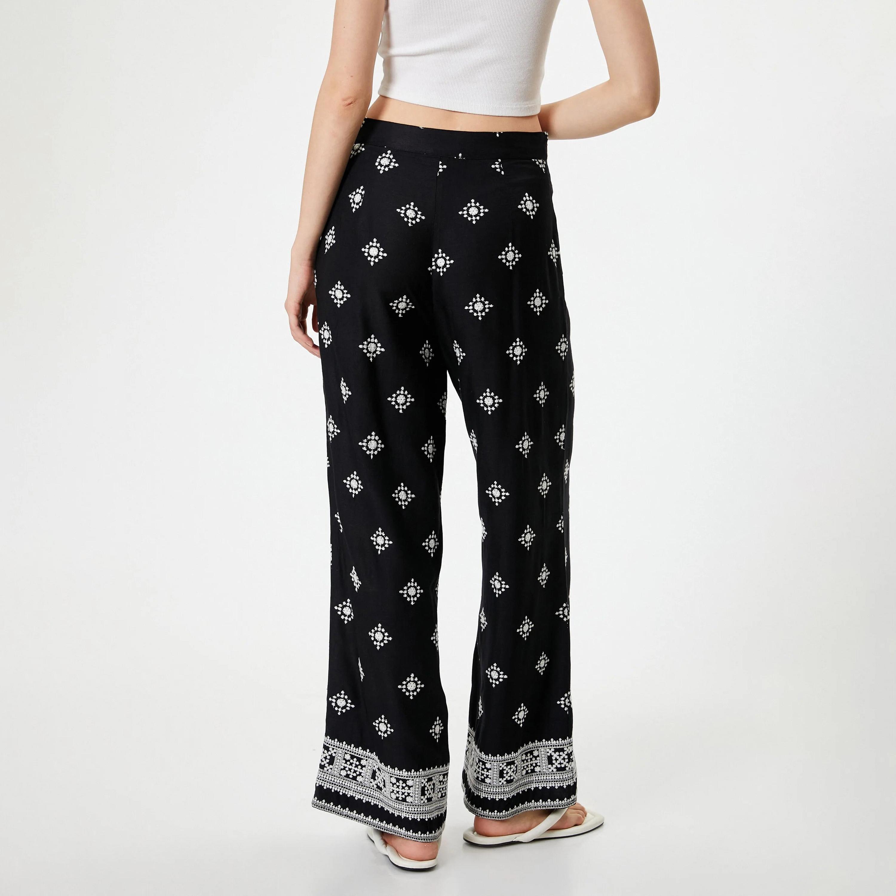 KOTON Black Embroidered Women's Trousers-women-clothing-bottoms-trousers-image-3