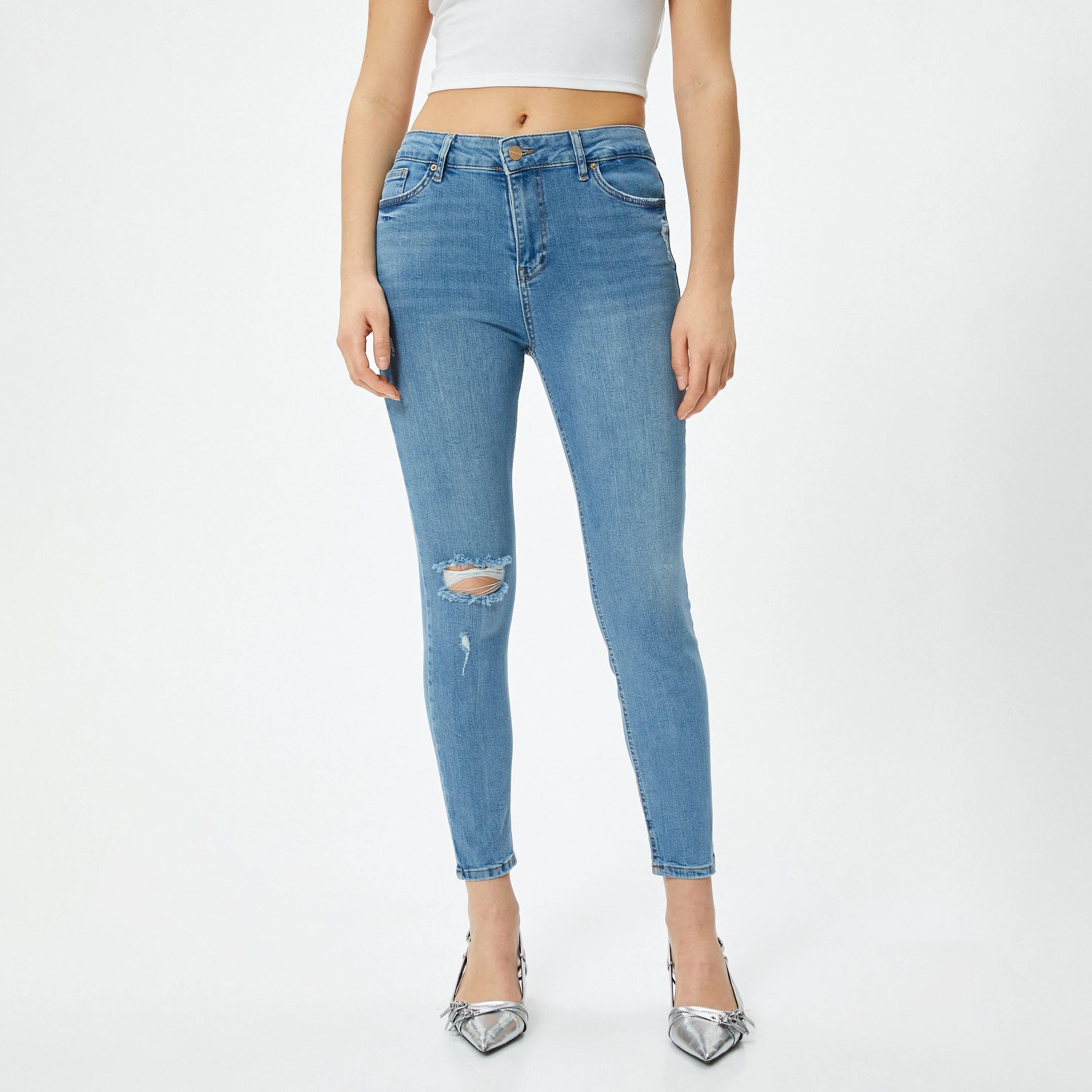 KOTON Skinny Fit Distressed Mid-Rise Women's Jeans-women-clothing-bottoms-jeans-image-1