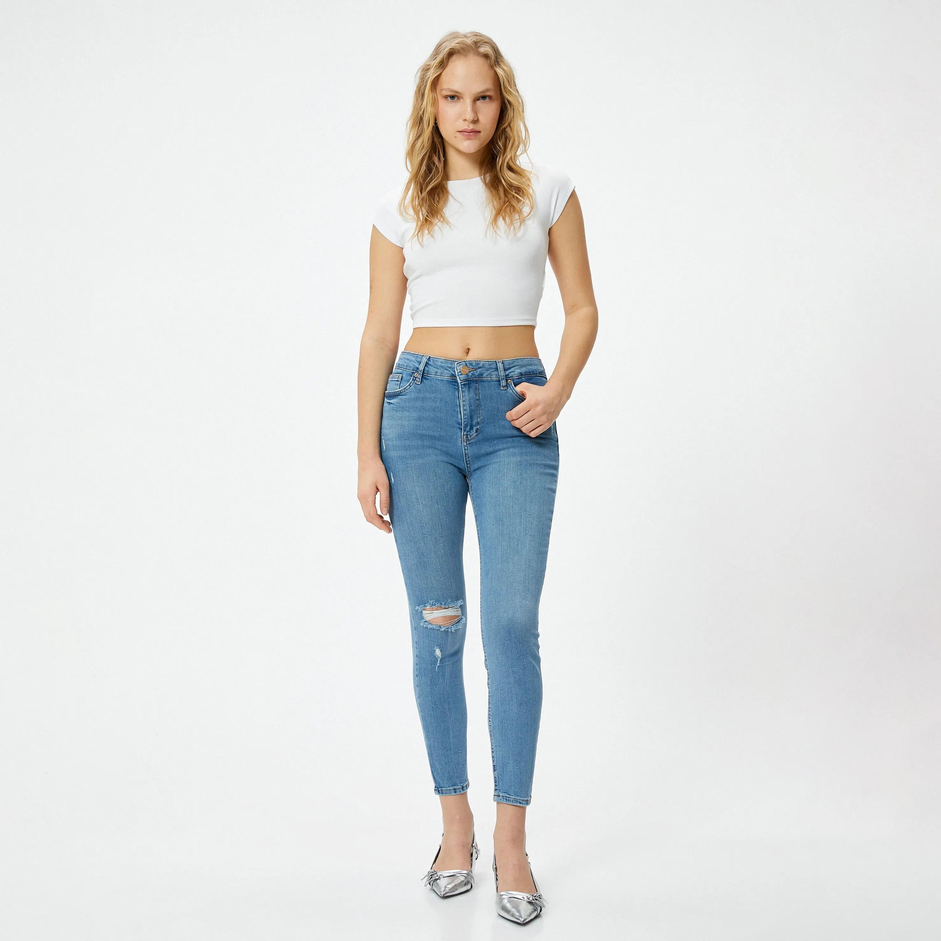 KOTON Skinny Fit Distressed Mid-Rise Women's Jeans-women-clothing-bottoms-jeans-image-2