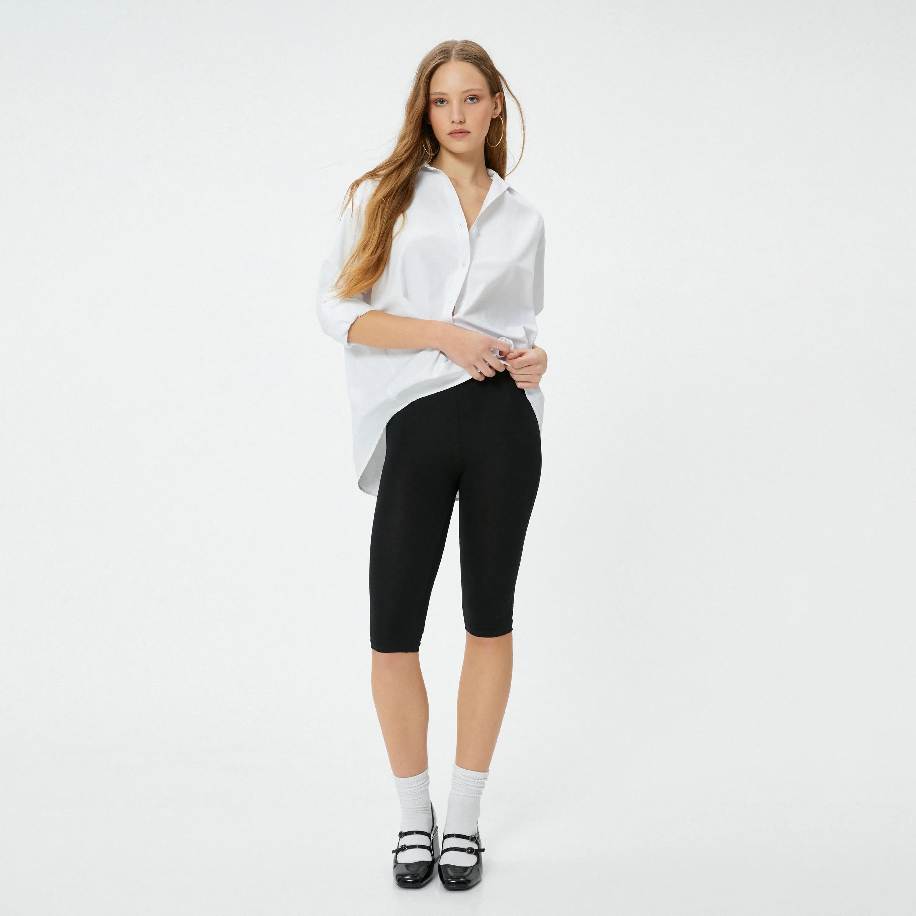 KOTON Black Elasticated Waist Women's Leggings-women-clothing-bottoms-leggings-image-2