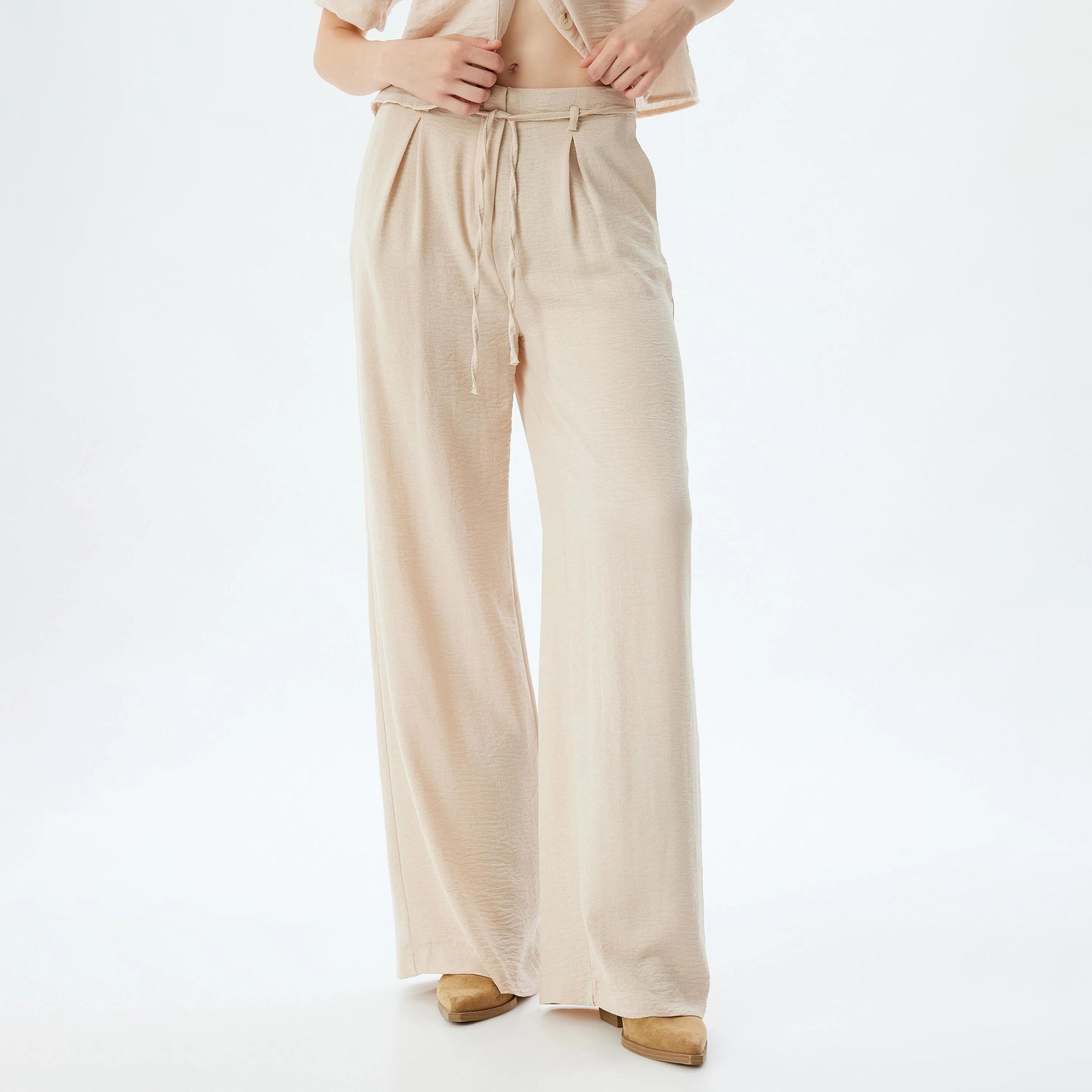 KOTON Textured Drawstring Waist Women's Trousers-women-clothing-bottoms-trousers-image-1