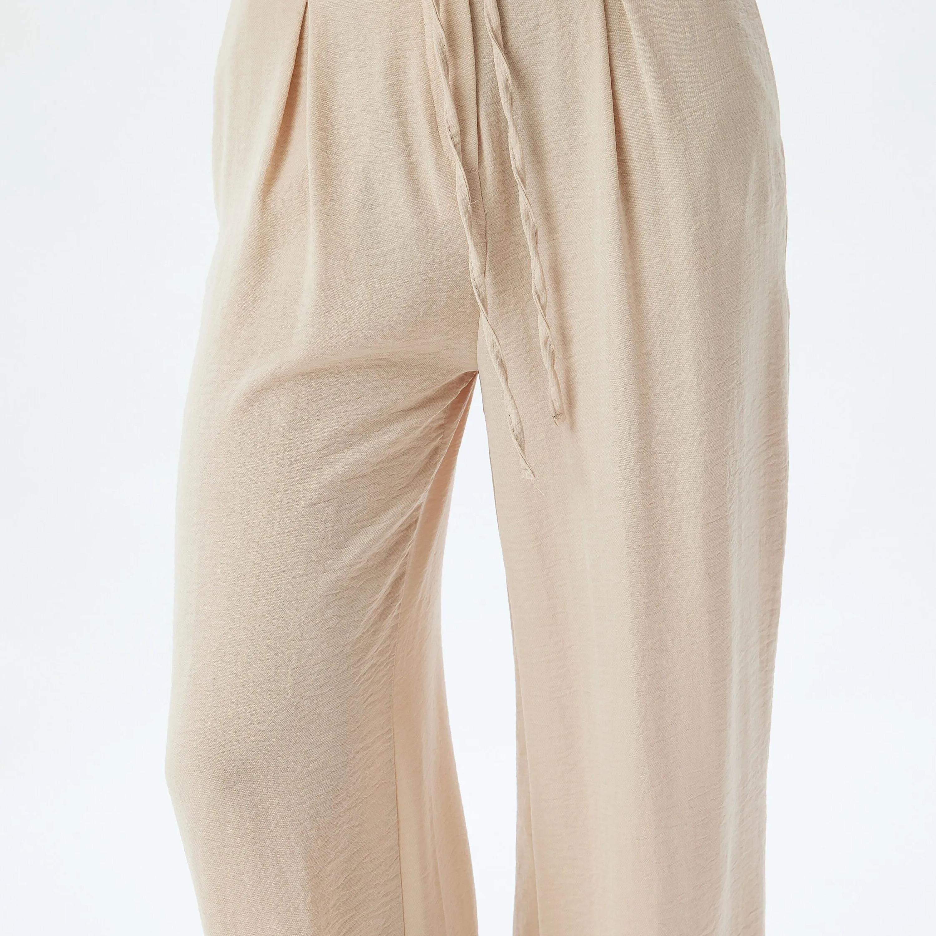 KOTON Textured Drawstring Waist Women's Trousers-women-clothing-bottoms-trousers-image-4