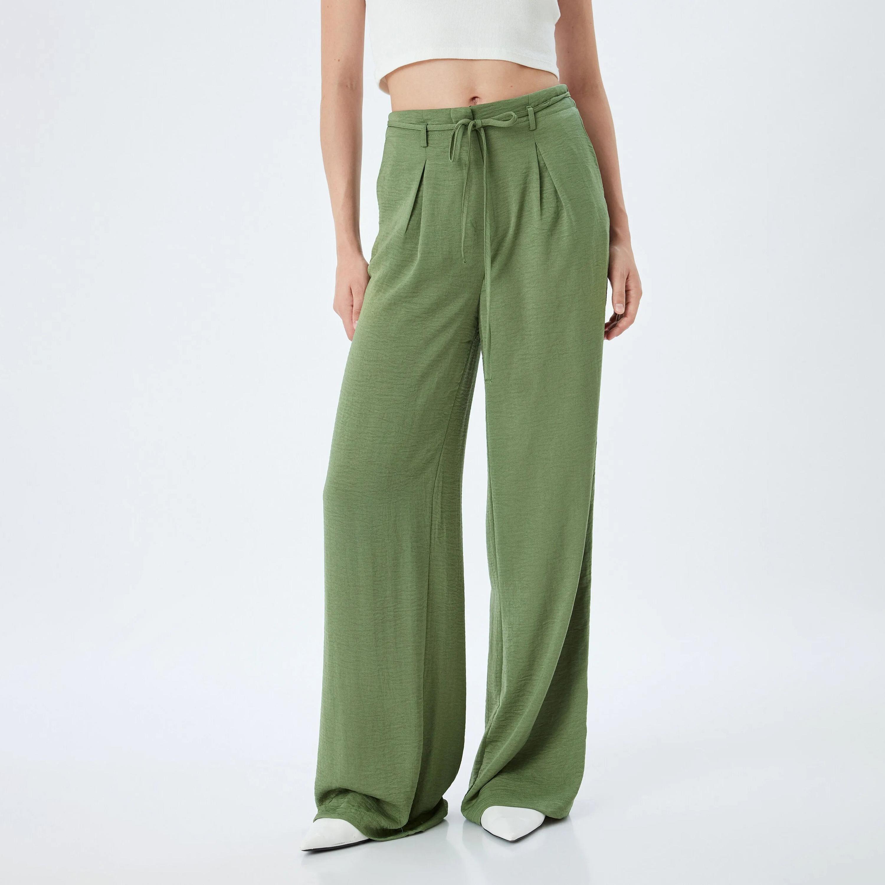 بنطلون نسائي بخصر برباط منقوش من كوتون-women-clothing-bottoms-trousers-image-1