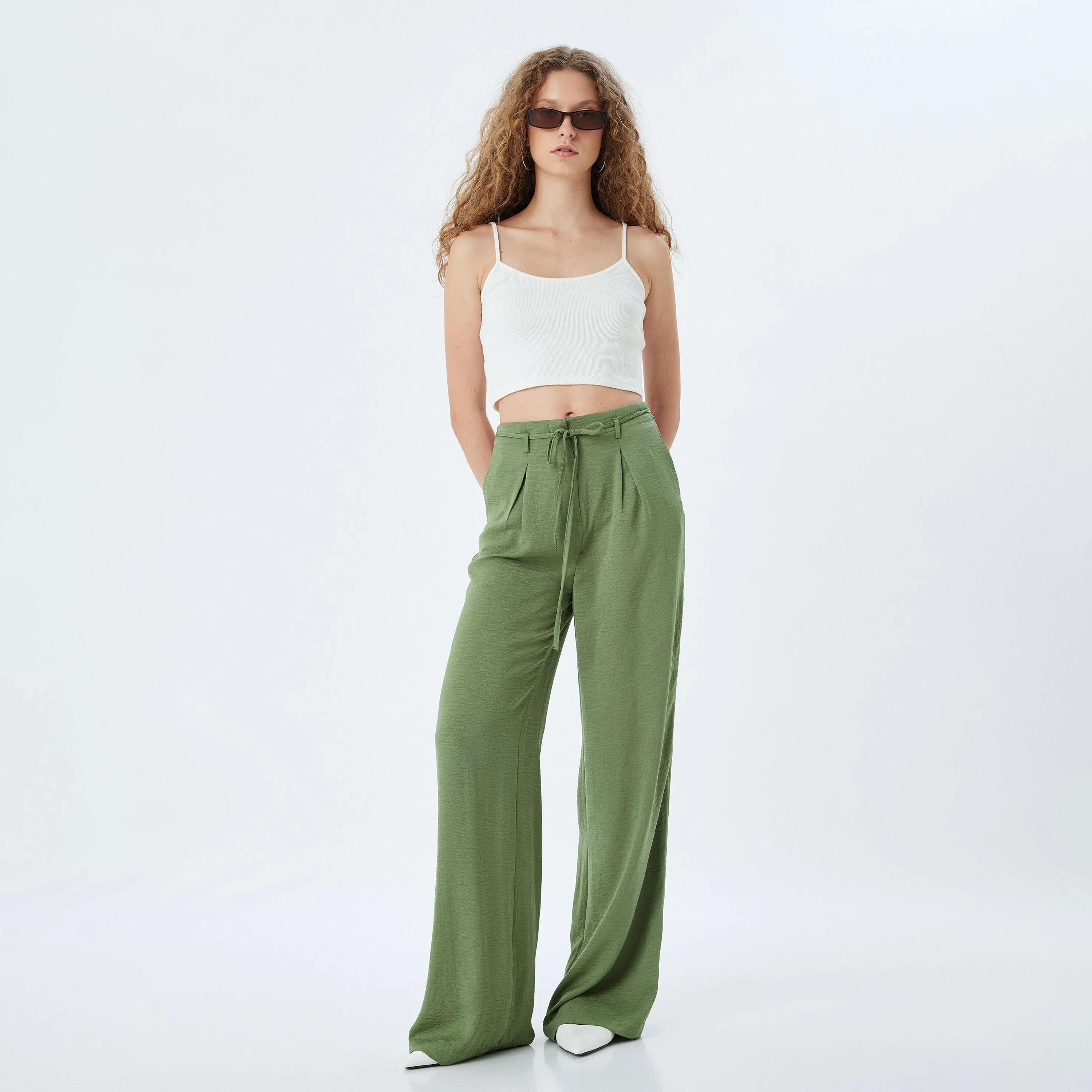 بنطلون نسائي بخصر برباط منقوش من كوتون-women-clothing-bottoms-trousers-image-2