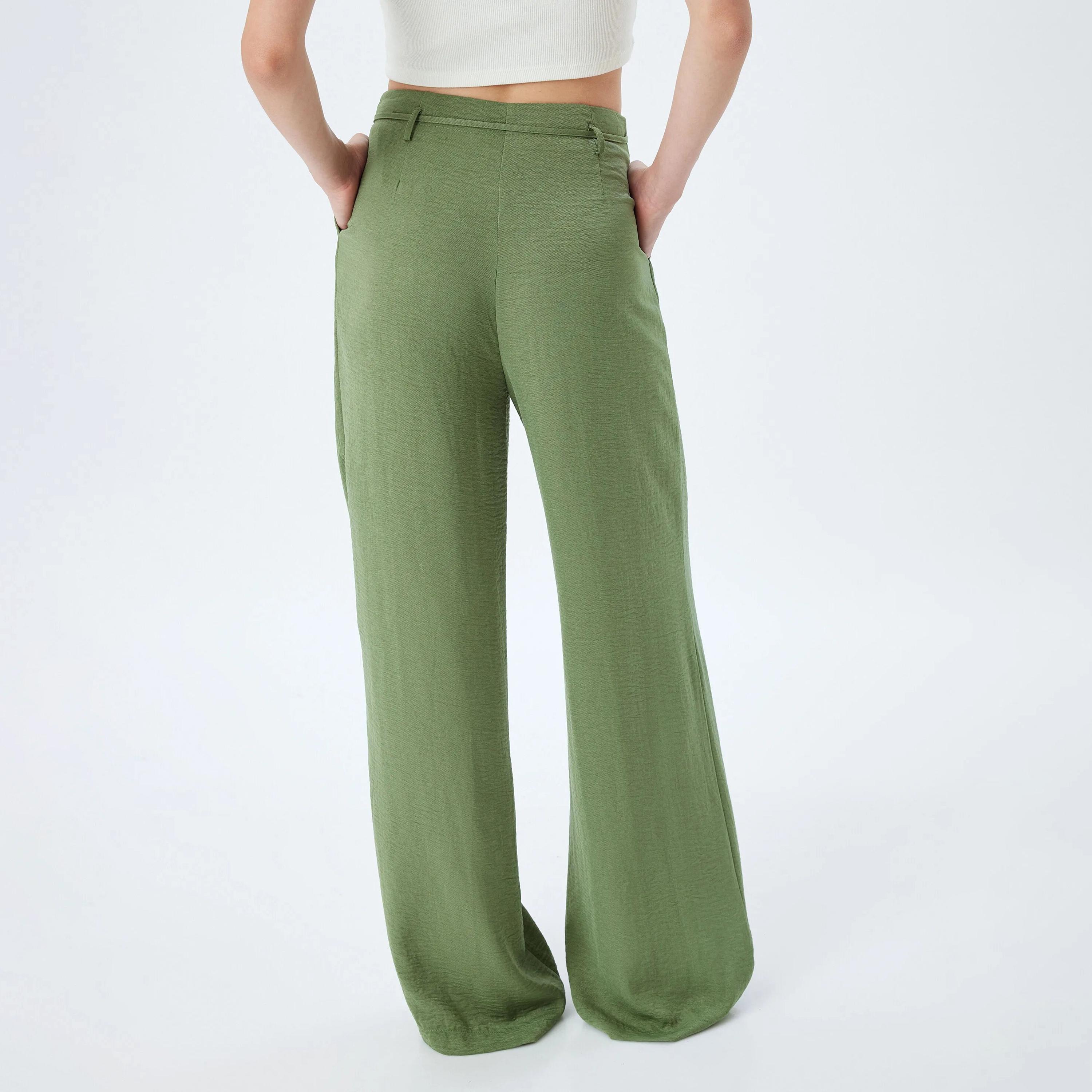 بنطلون نسائي بخصر برباط منقوش من كوتون-women-clothing-bottoms-trousers-image-3