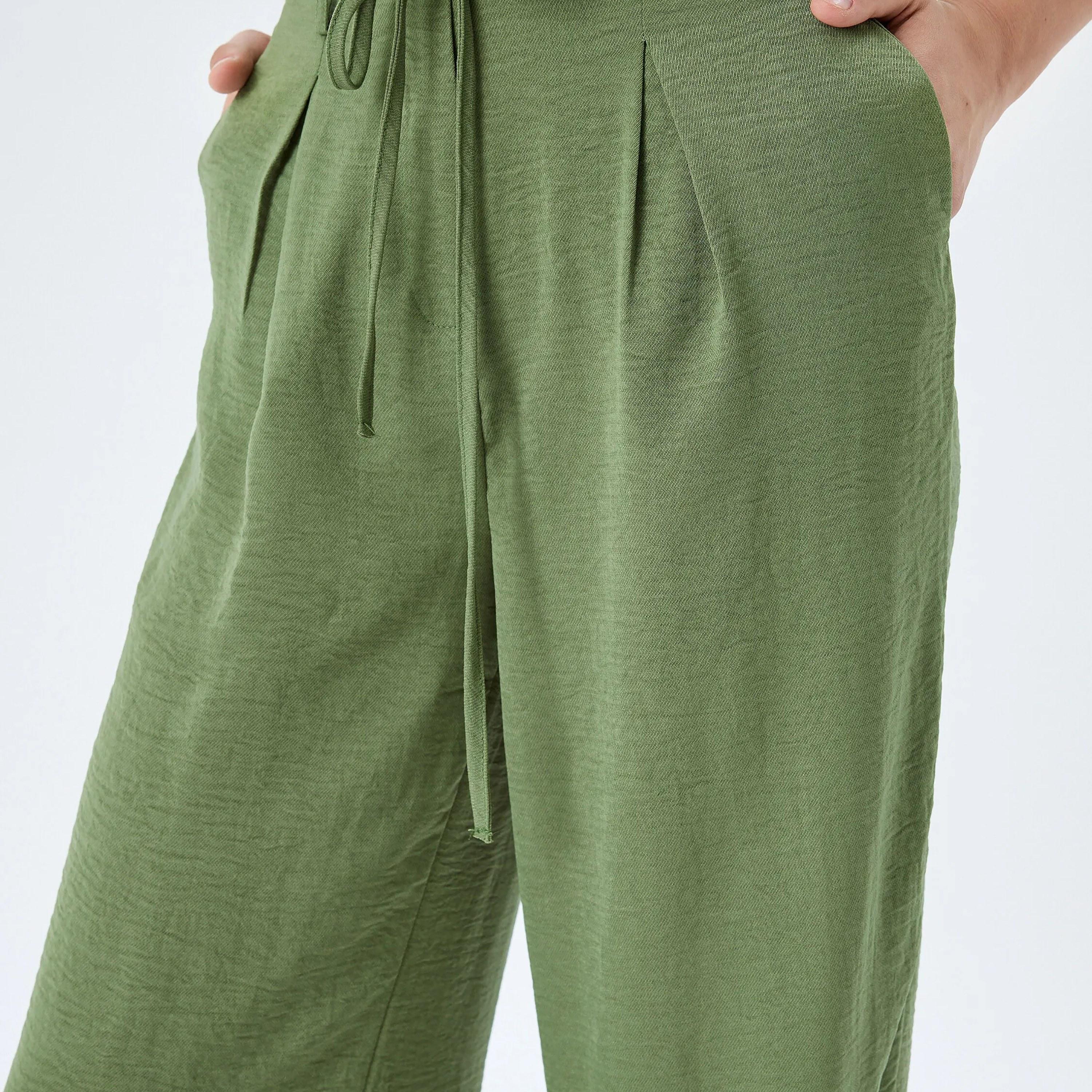 بنطلون نسائي بخصر برباط منقوش من كوتون-women-clothing-bottoms-trousers-image-4