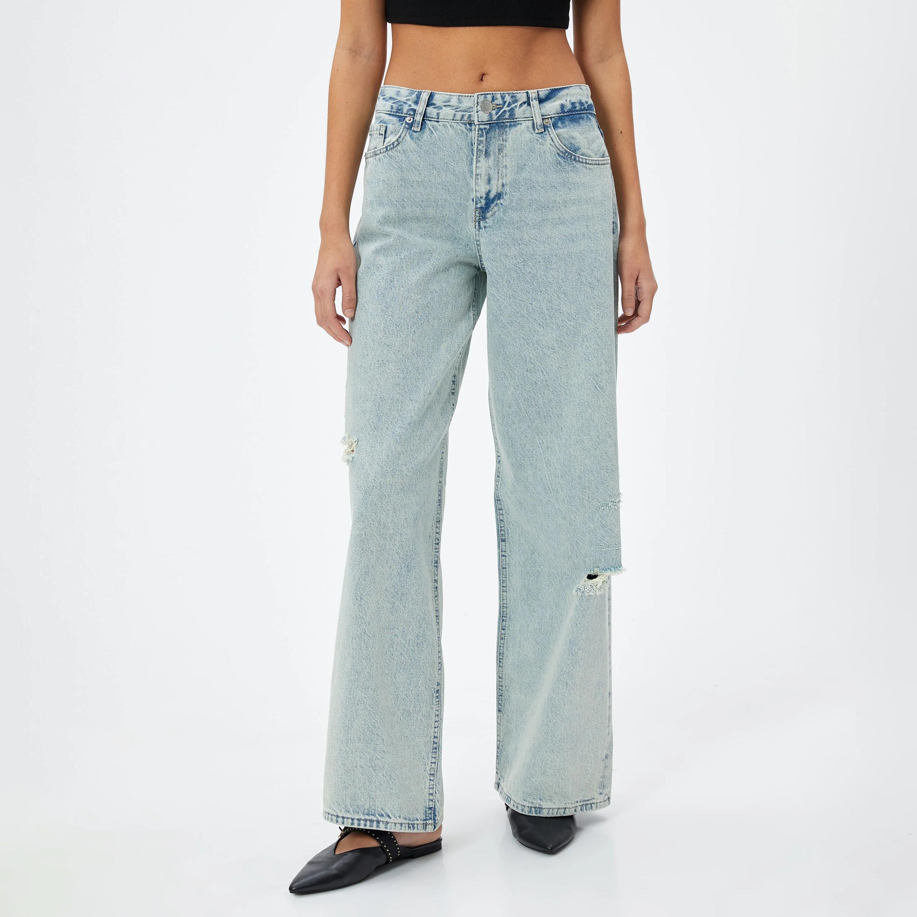 بنطلون جينز نسائي فضفاض متوسط الارتفاع من كوتون-women-clothing-bottoms-jeans-image-1