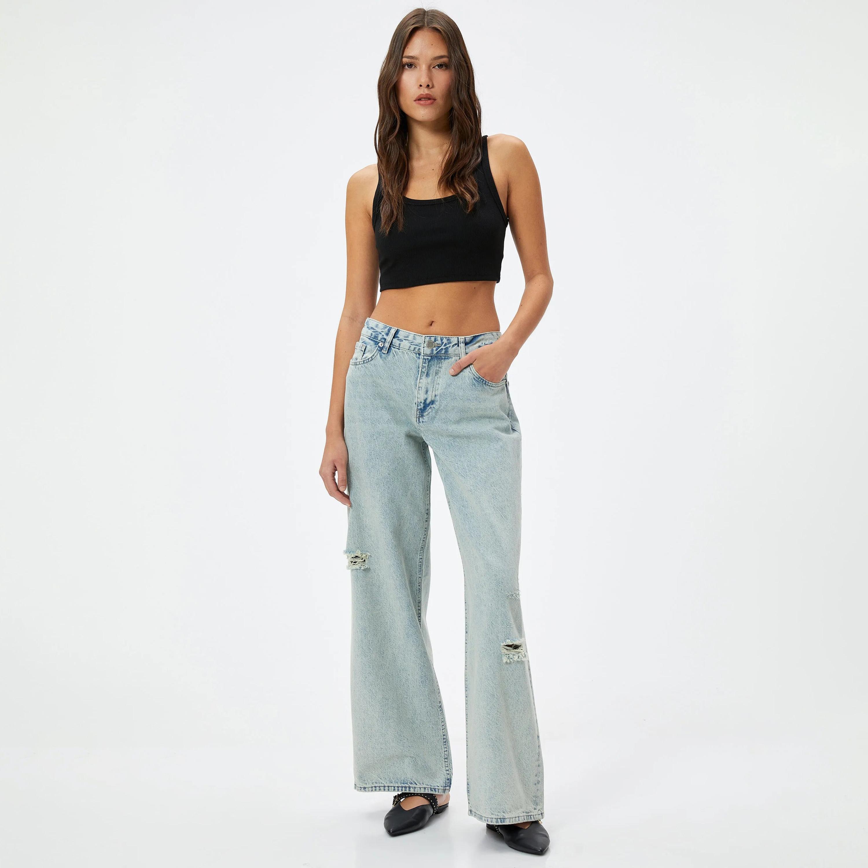 بنطلون جينز نسائي فضفاض متوسط الارتفاع من كوتون-women-clothing-bottoms-jeans-image-2