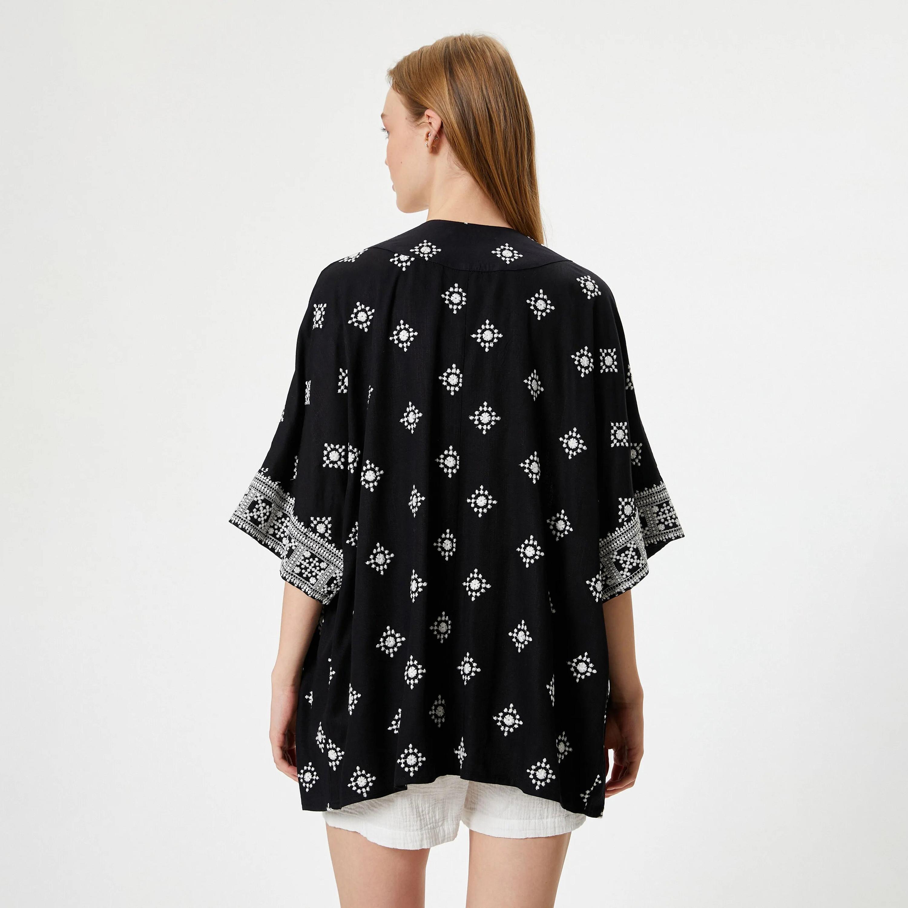 KOTON Black Block Print Women's Kimono-women-clothing-shirtsandblouses-blouses-image-3
