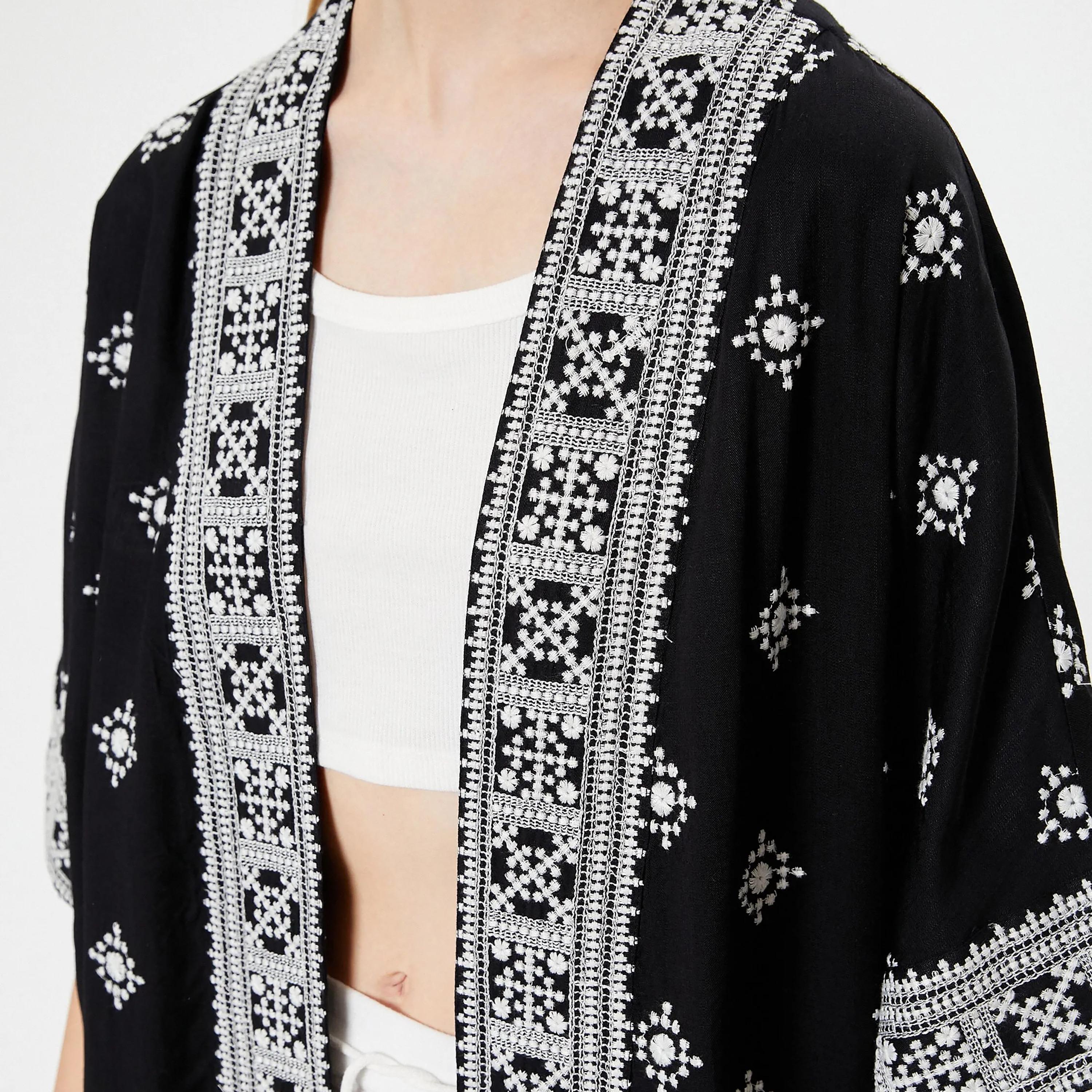 KOTON Black Block Print Women's Kimono-women-clothing-shirtsandblouses-blouses-image-4