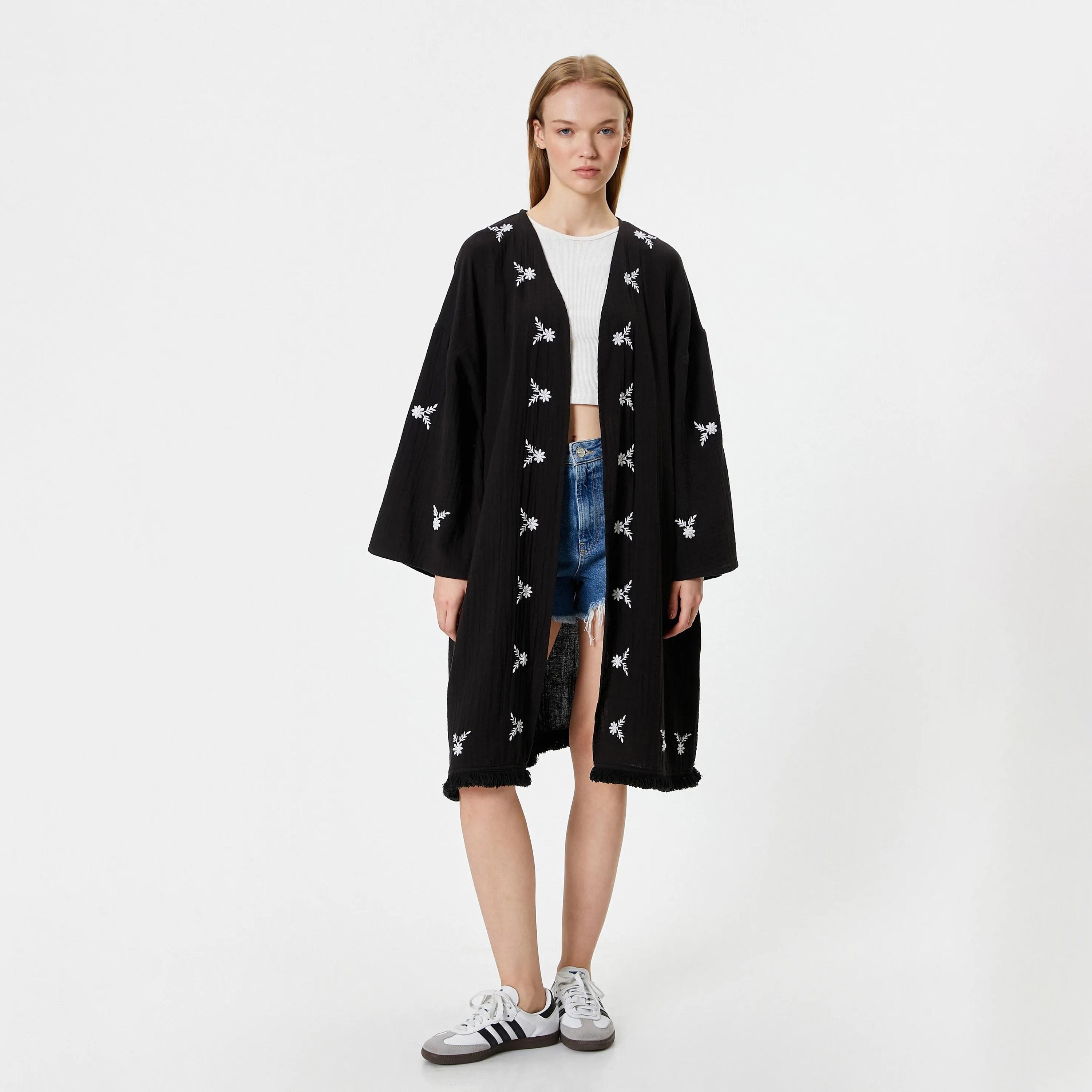 KOTON Black Embroidered Women's Kimono-women-clothing-shirtsandblouses-blouses-image-1