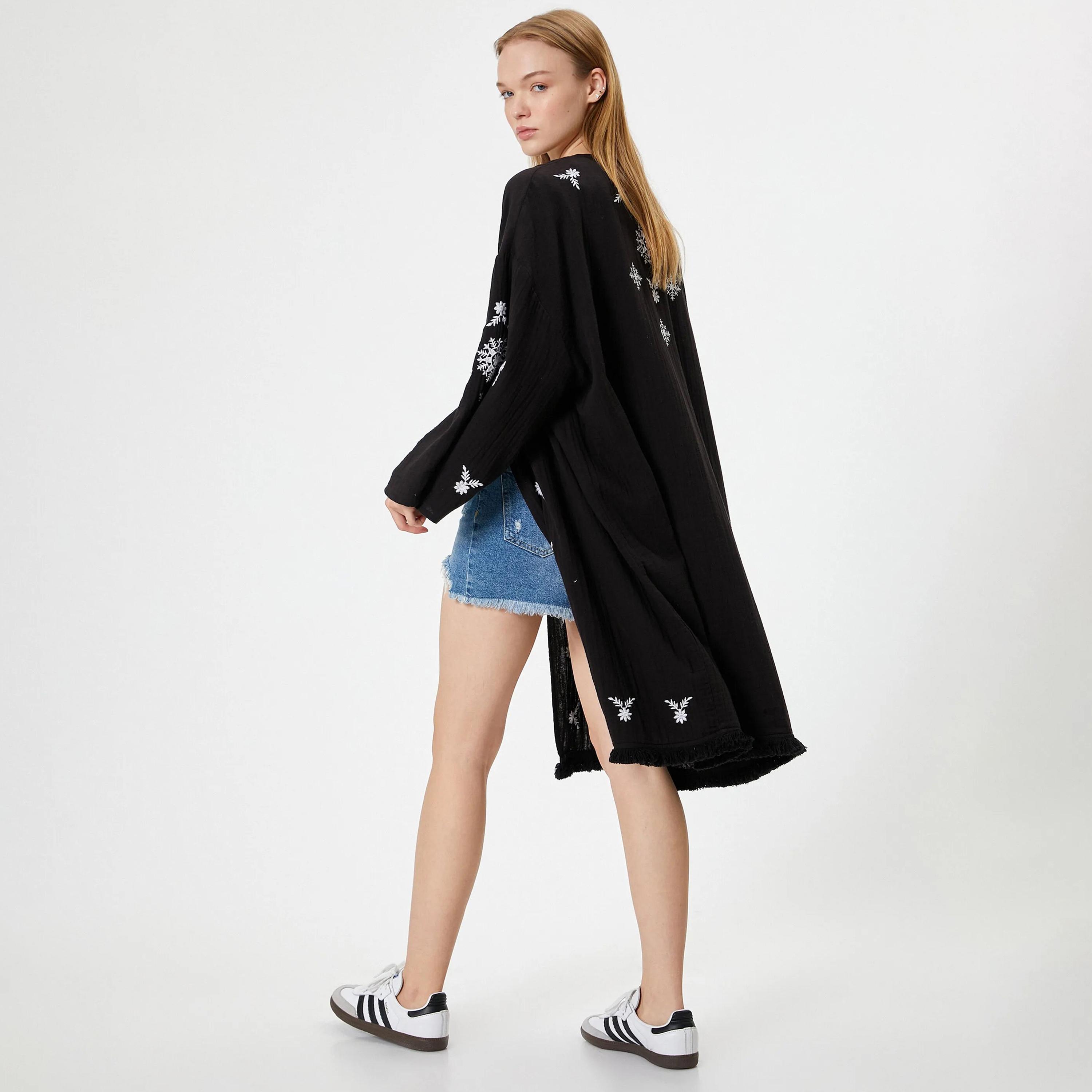 KOTON Black Embroidered Women's Kimono-women-clothing-shirtsandblouses-blouses-image-2