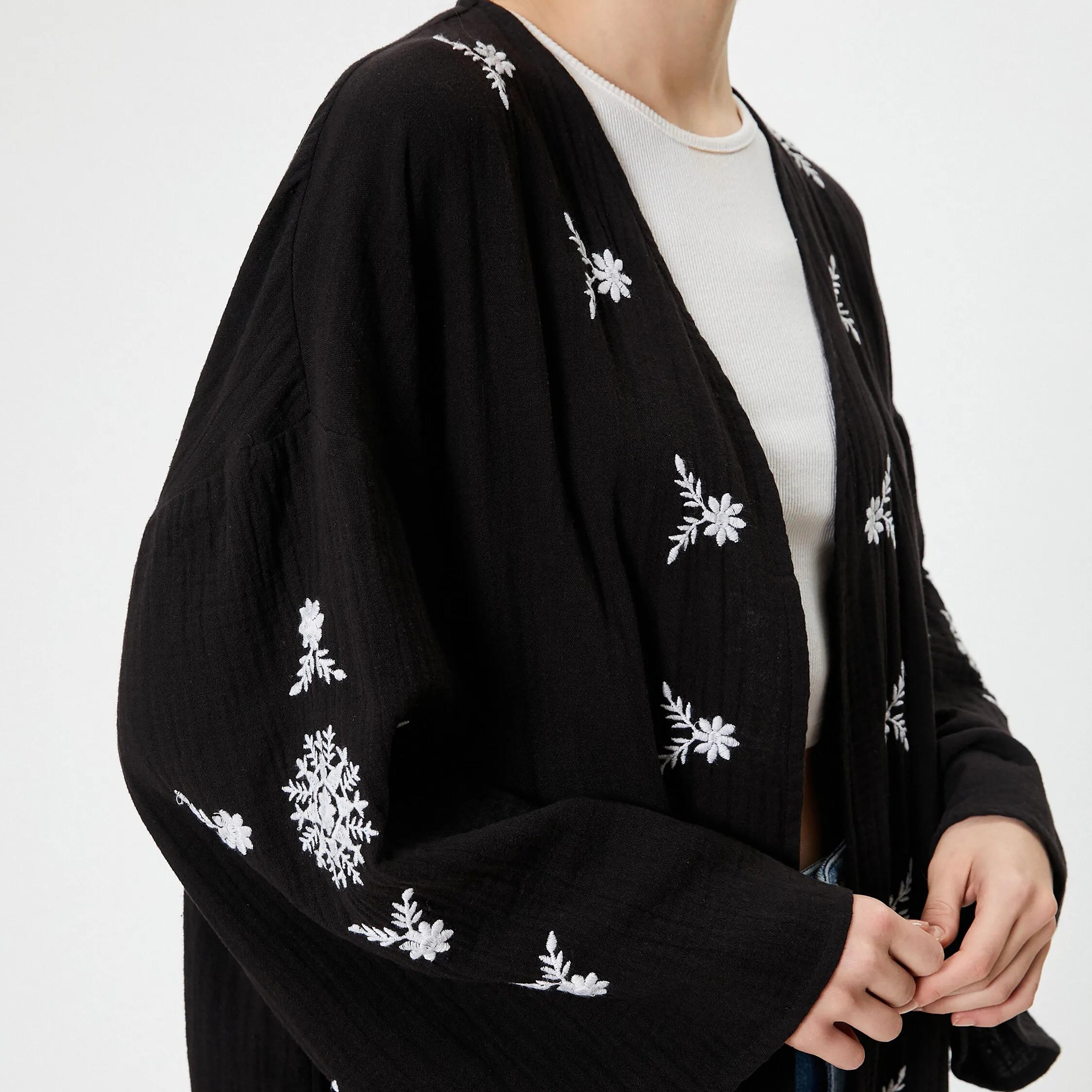 KOTON Black Embroidered Women's Kimono-women-clothing-shirtsandblouses-blouses-image-4