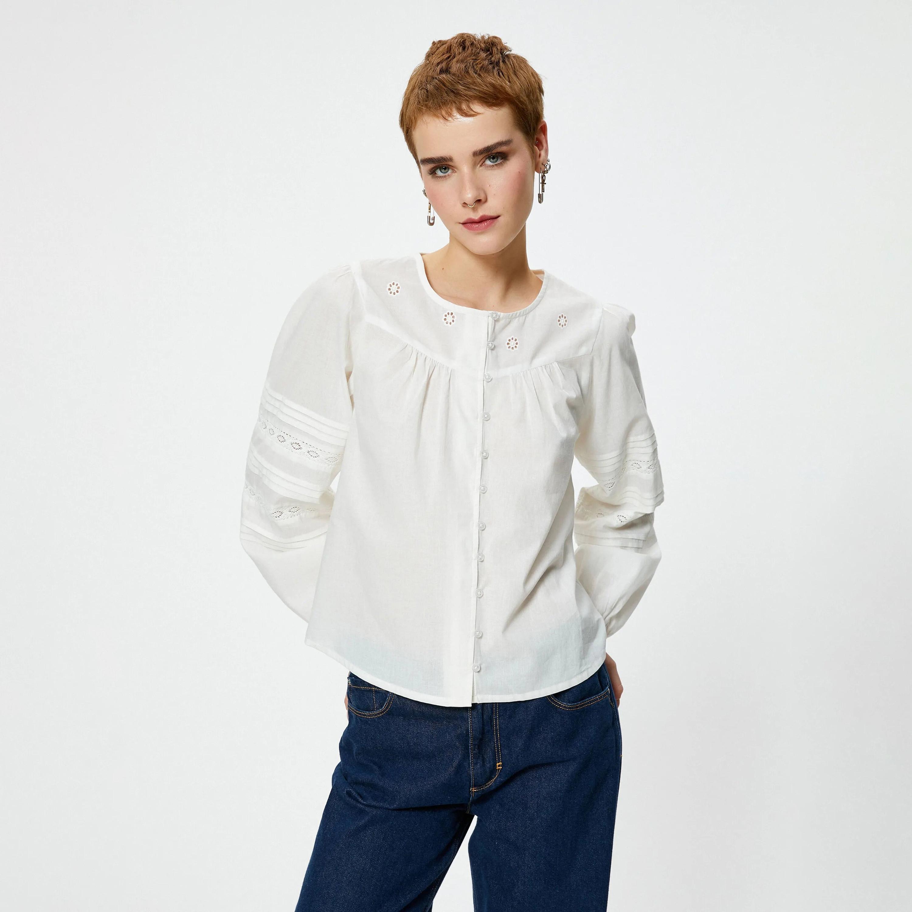 KOTON White Embroidered Women's Top-women-clothing-shirtsandblouses-blouses-image-1