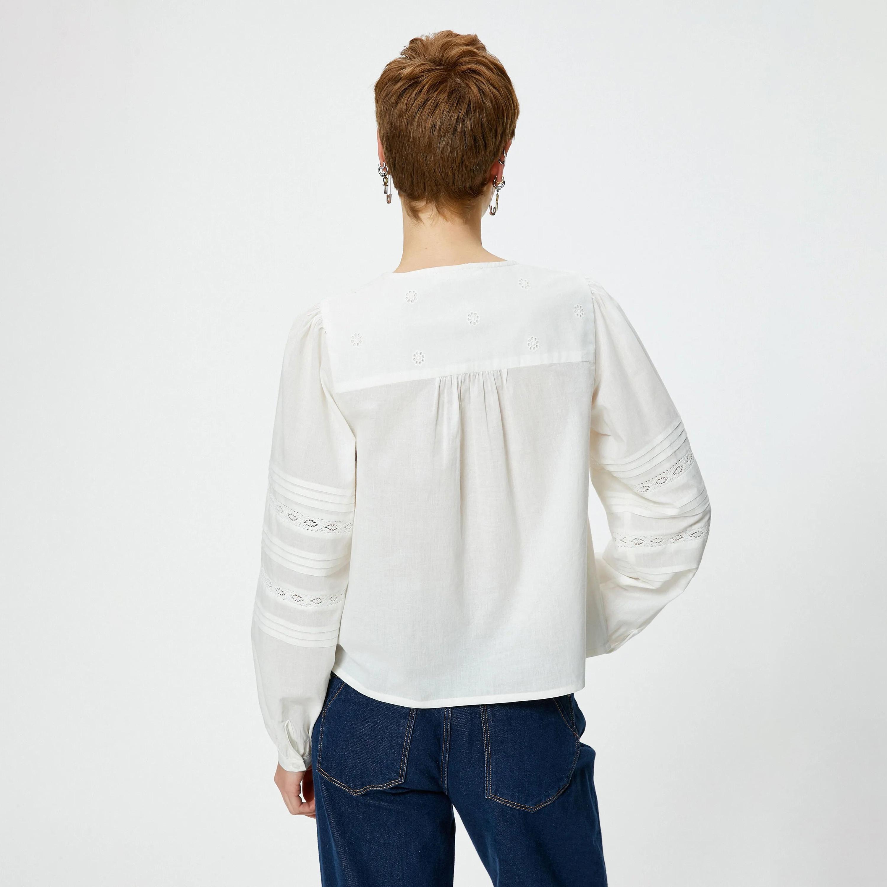 KOTON White Embroidered Women's Top-women-clothing-shirtsandblouses-blouses-image-3