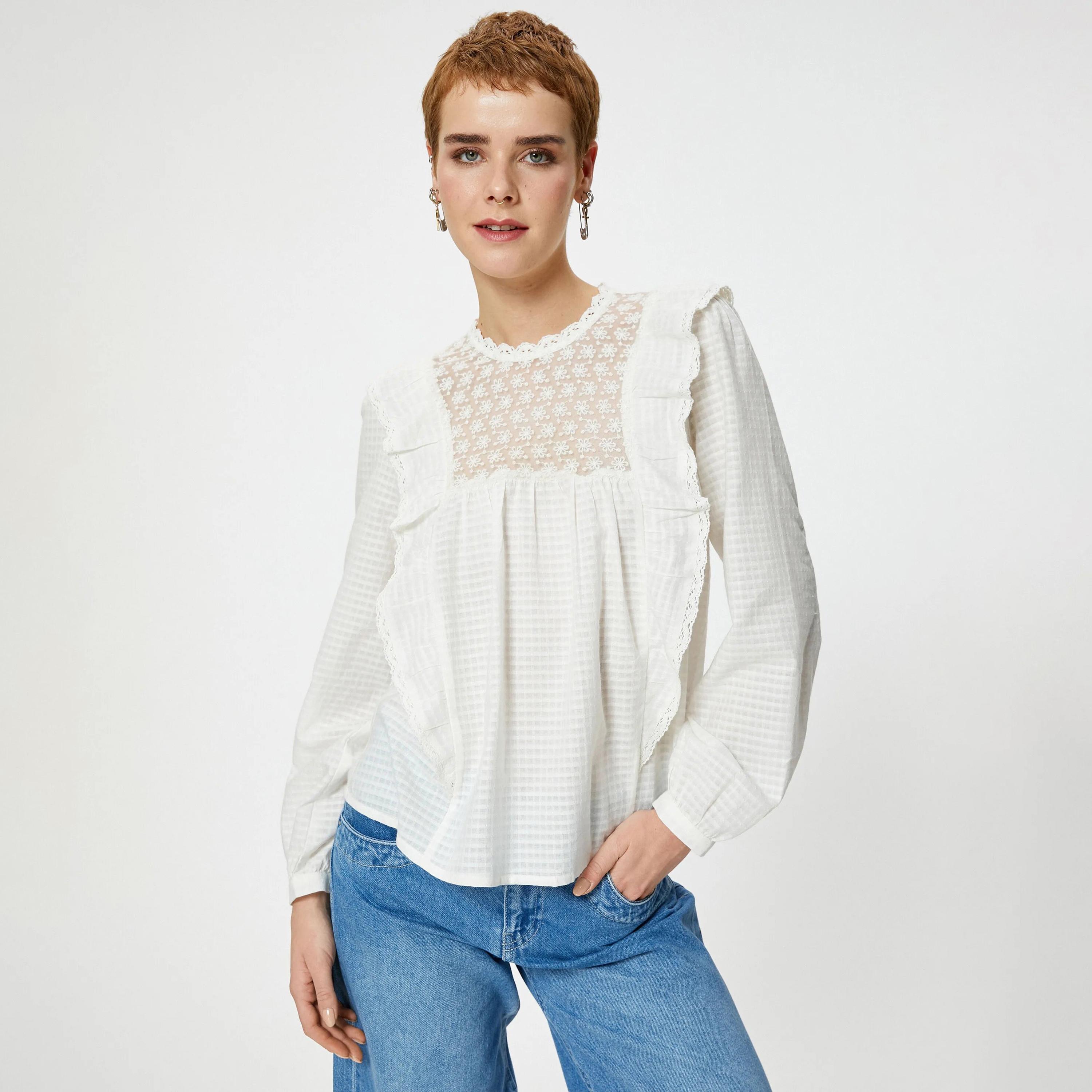 KOTON White Checked Women's Top-women-clothing-shirtsandblouses-blouses-image-1