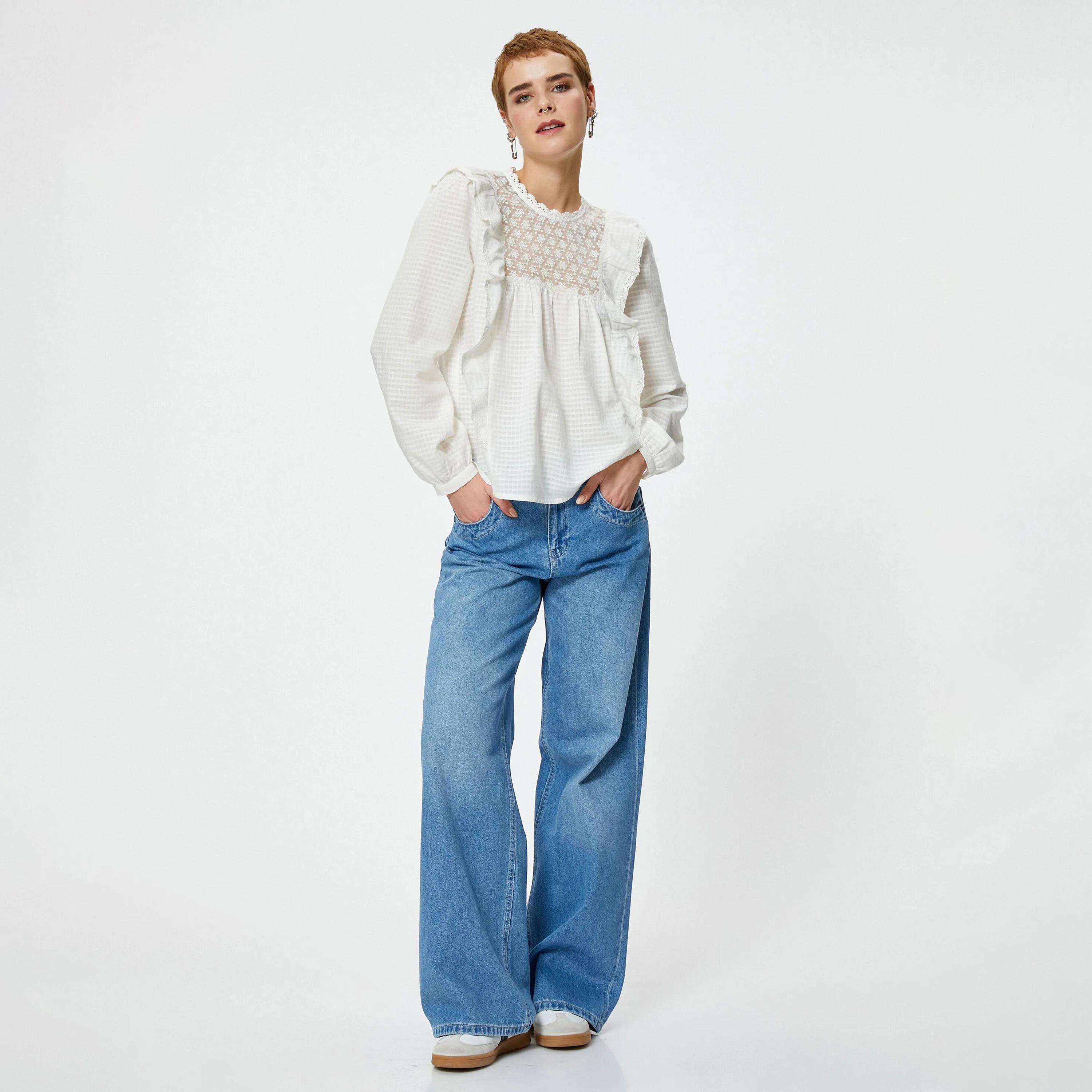 KOTON White Checked Women's Top-women-clothing-shirtsandblouses-blouses-image-2