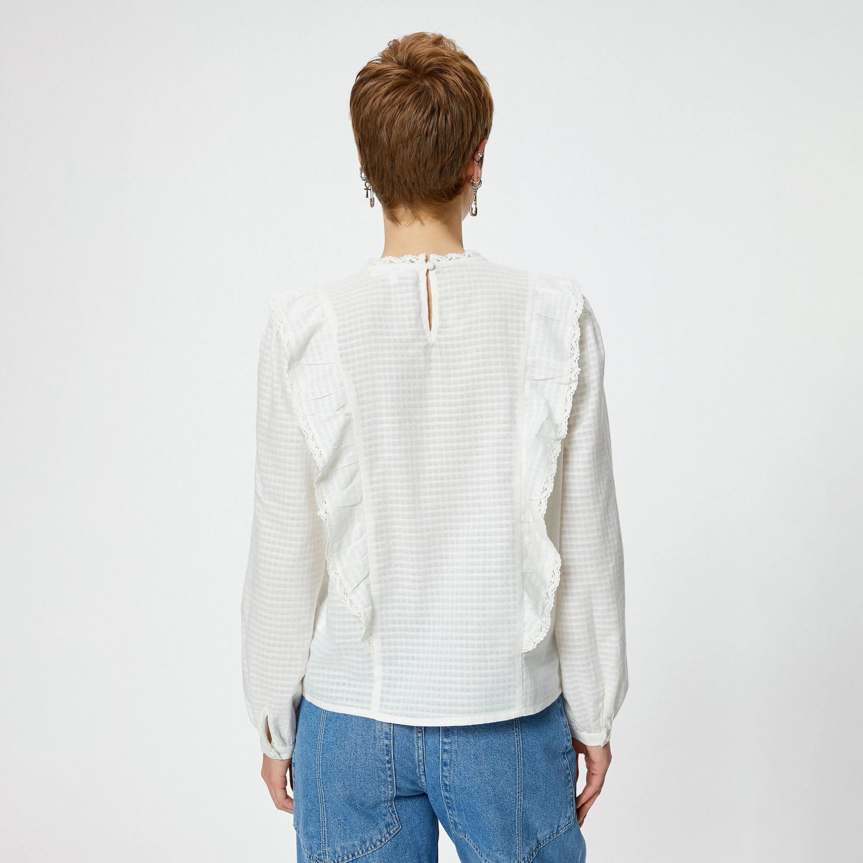 KOTON White Checked Women's Top-women-clothing-shirtsandblouses-blouses-image-3