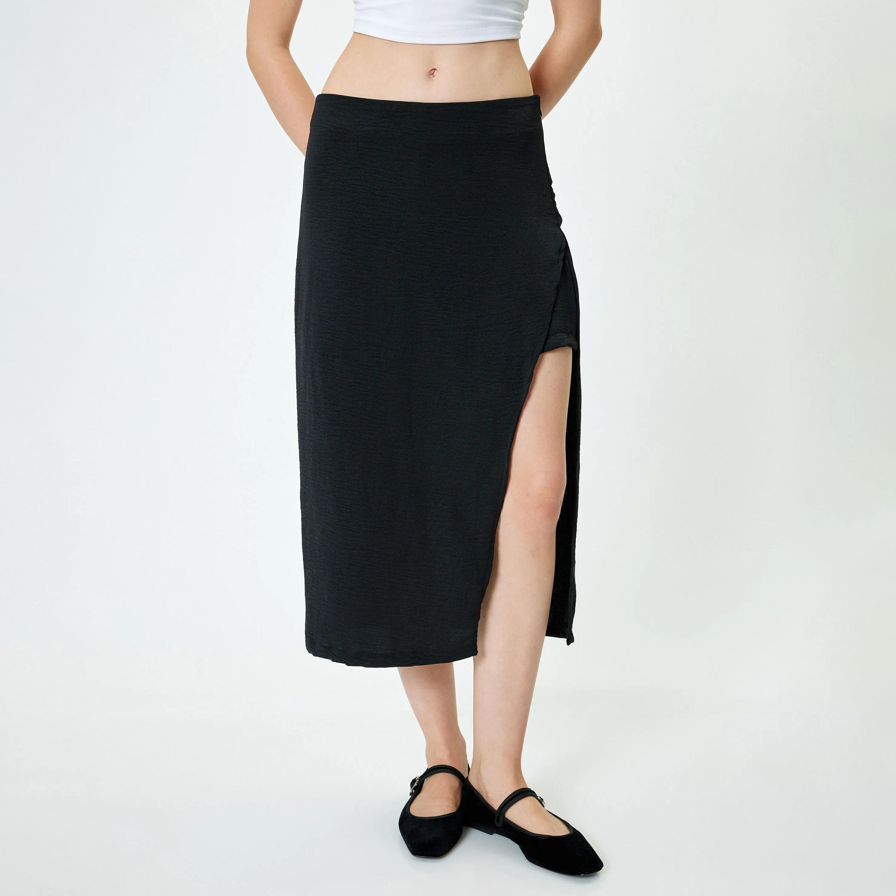KOTON Black Concealed Zip Women's Skirt-women-clothing-bottoms-skirts-image-1