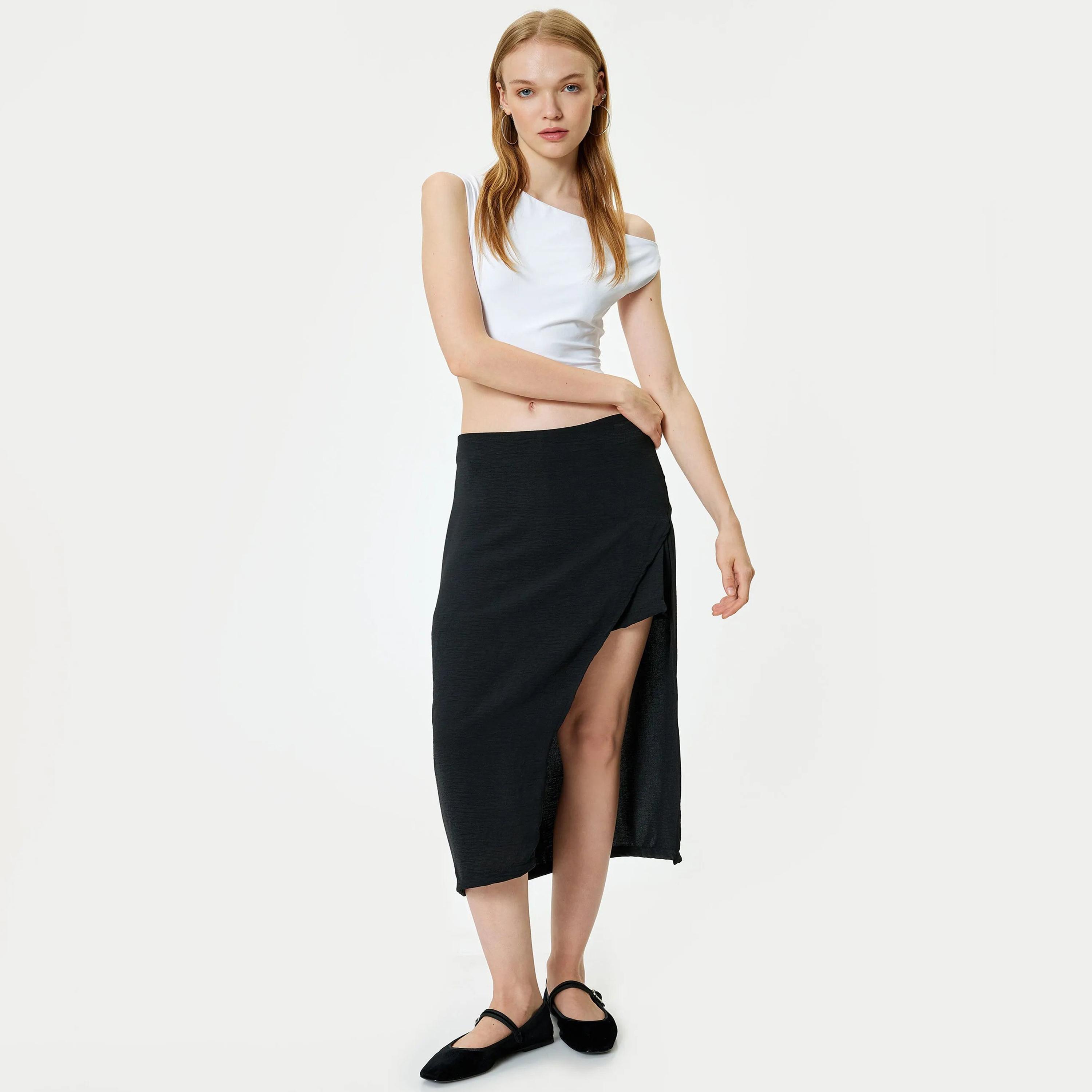 KOTON Black Concealed Zip Women's Skirt-women-clothing-bottoms-skirts-image-2
