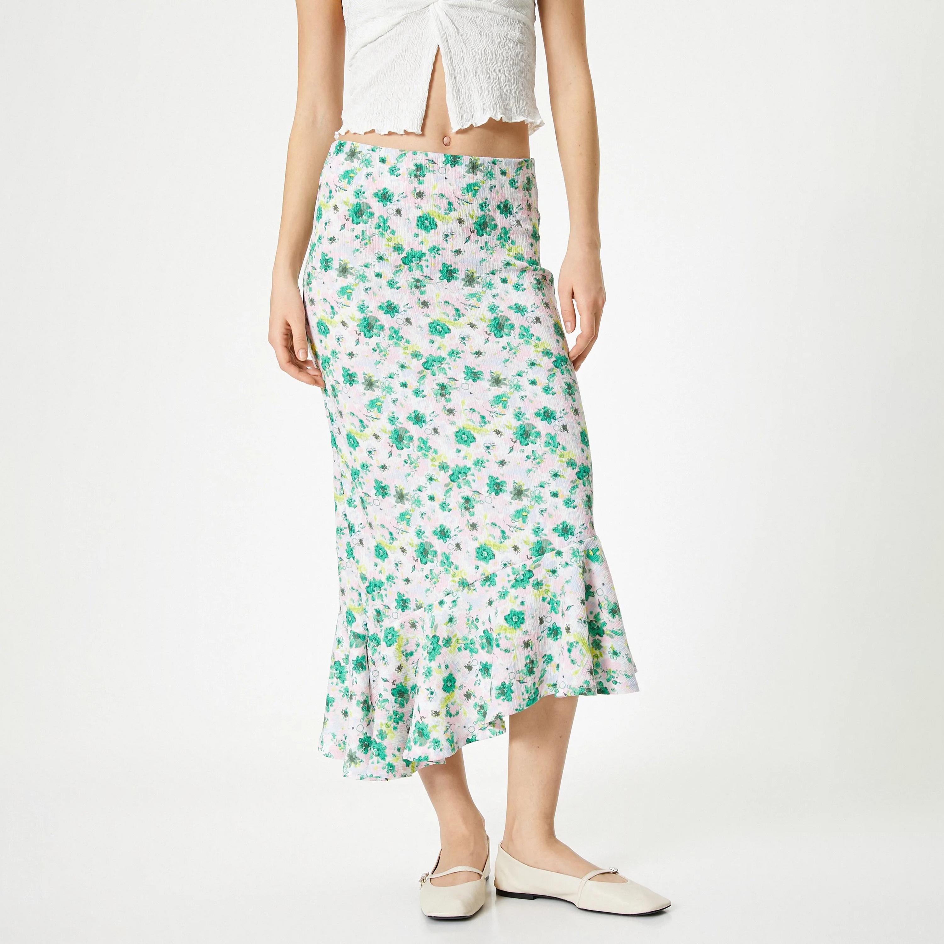 KOTON White Floral Women's Skirt-women-clothing-bottoms-skirts-image-1