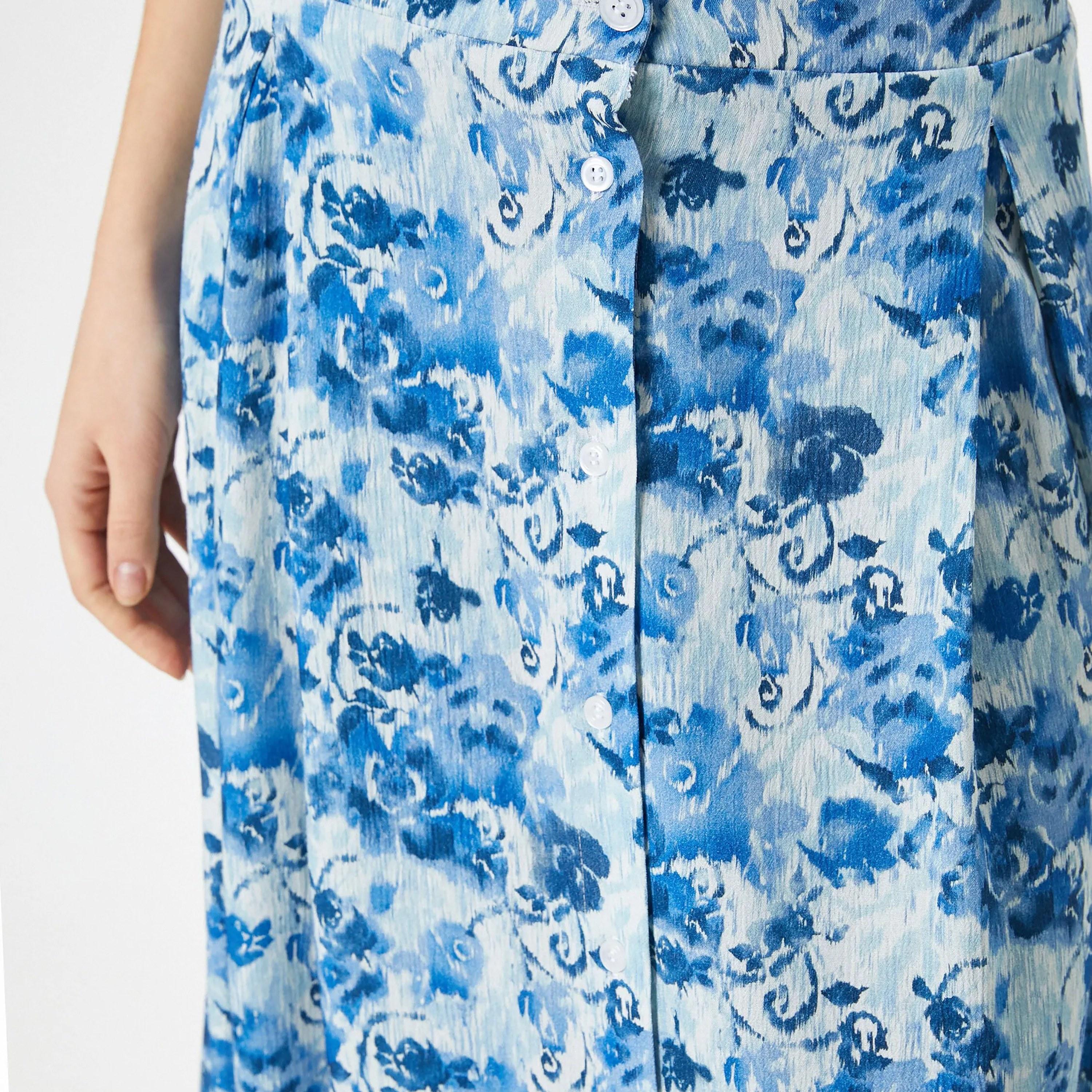 KOTON Blue Floral Viscose Button Women's Skirt-women-clothing-bottoms-skirts-image-4