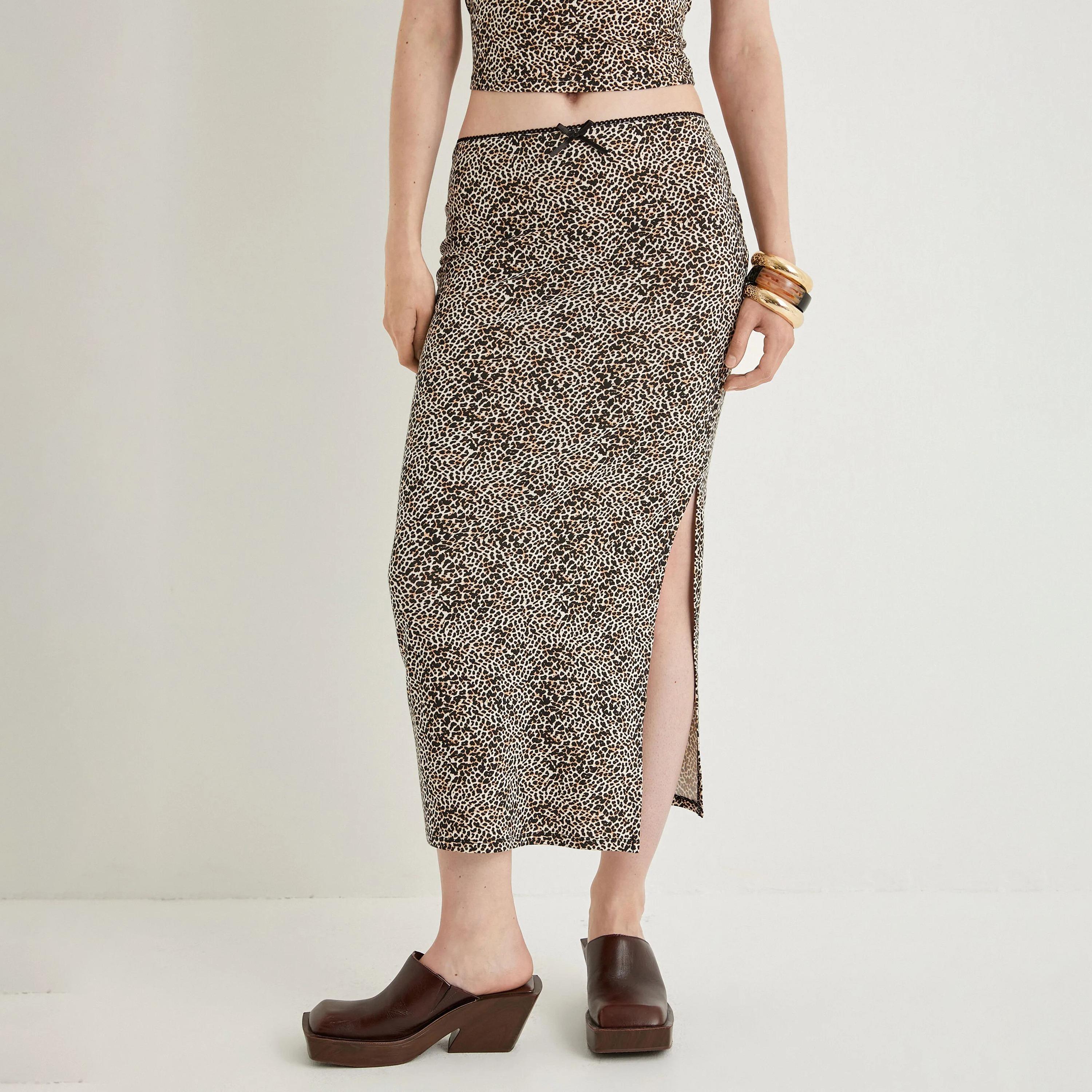 KOTON Black Animal Print Women's Skirt-women-clothing-bottoms-skirts-image-1