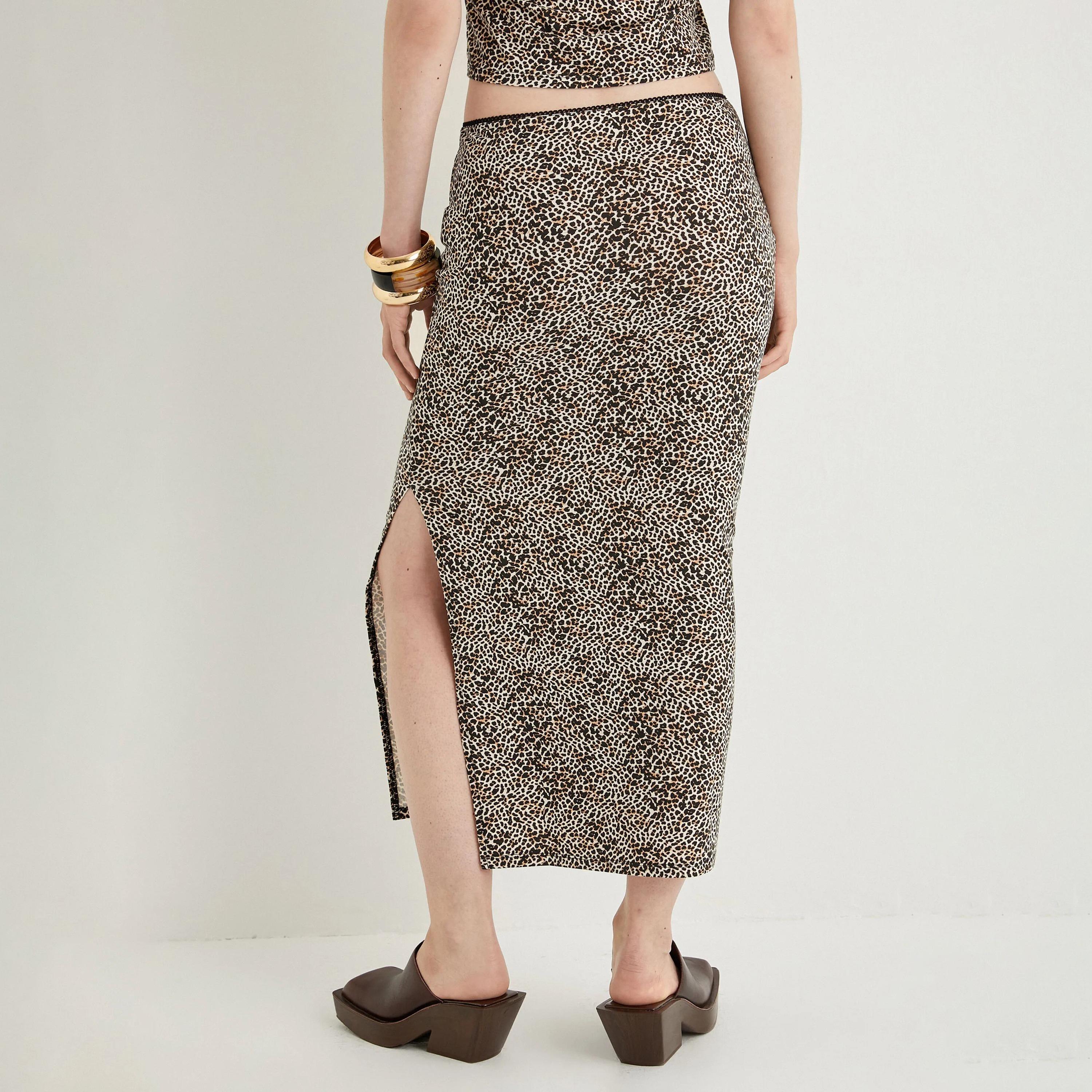 KOTON Black Animal Print Women's Skirt-women-clothing-bottoms-skirts-image-3