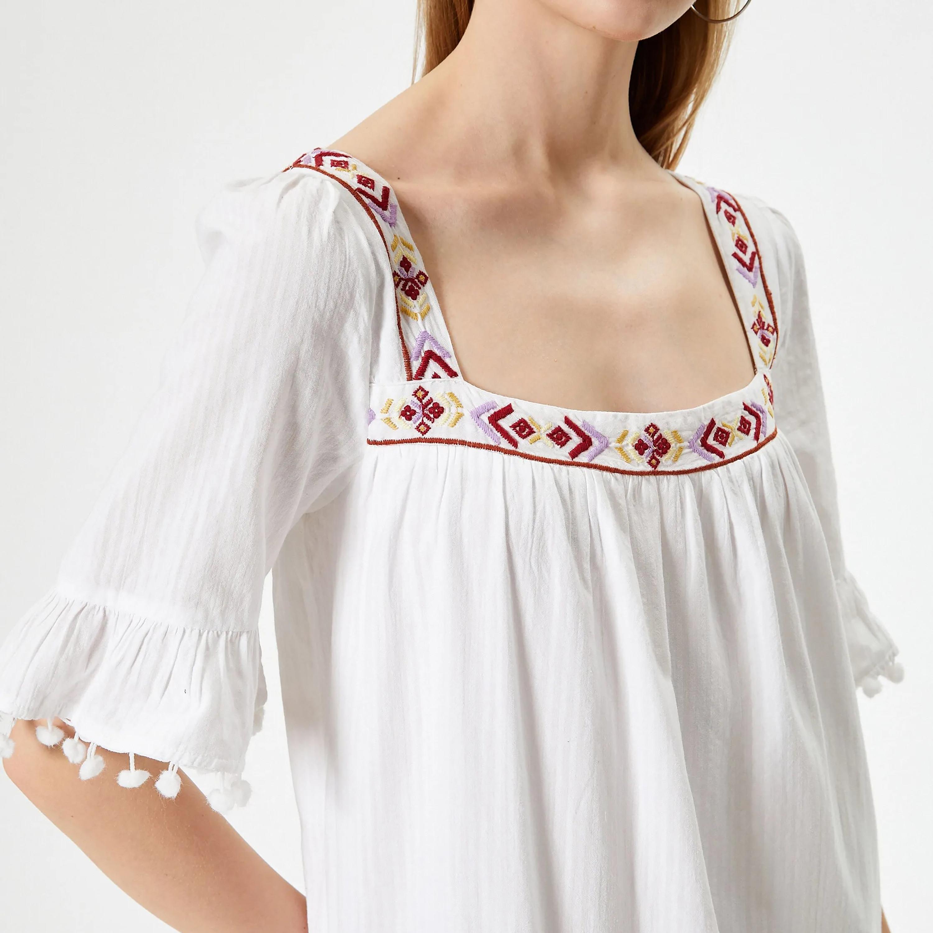 KOTON White Striped Square Neck Tiered Women's Midi Dress-women-clothing-dresses-image-4