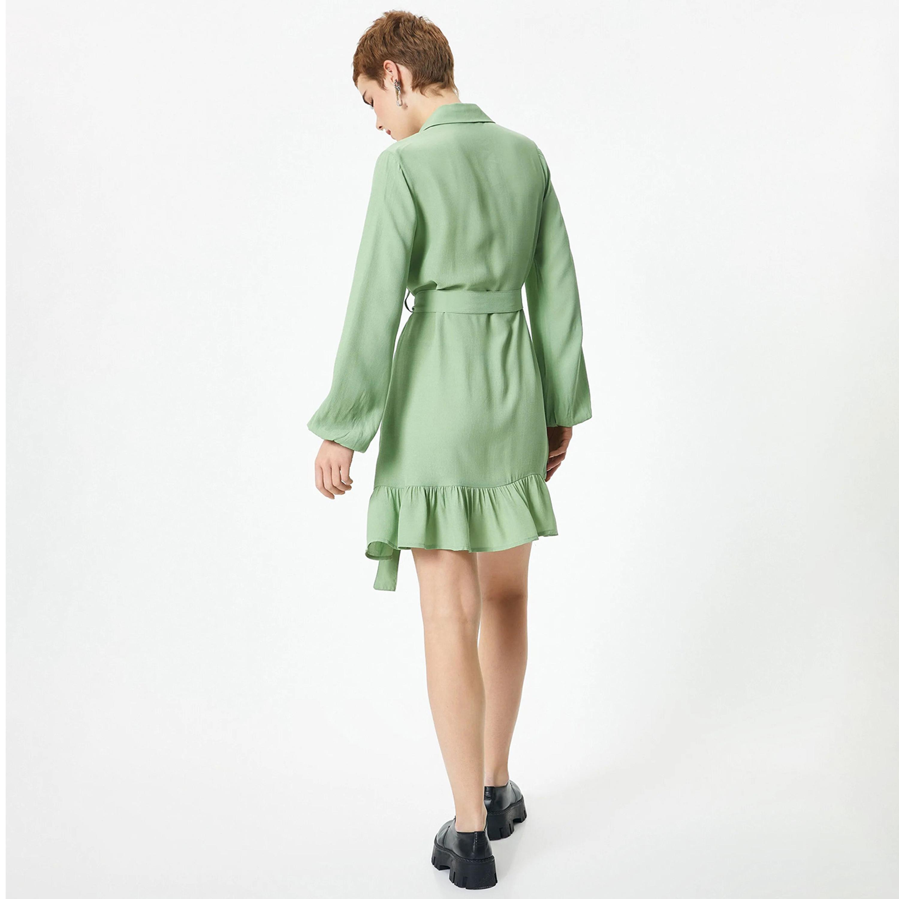 KOTON Green Plain Viscose Collared Women's Mini Shirt Dress-women-clothing-dresses-image-3