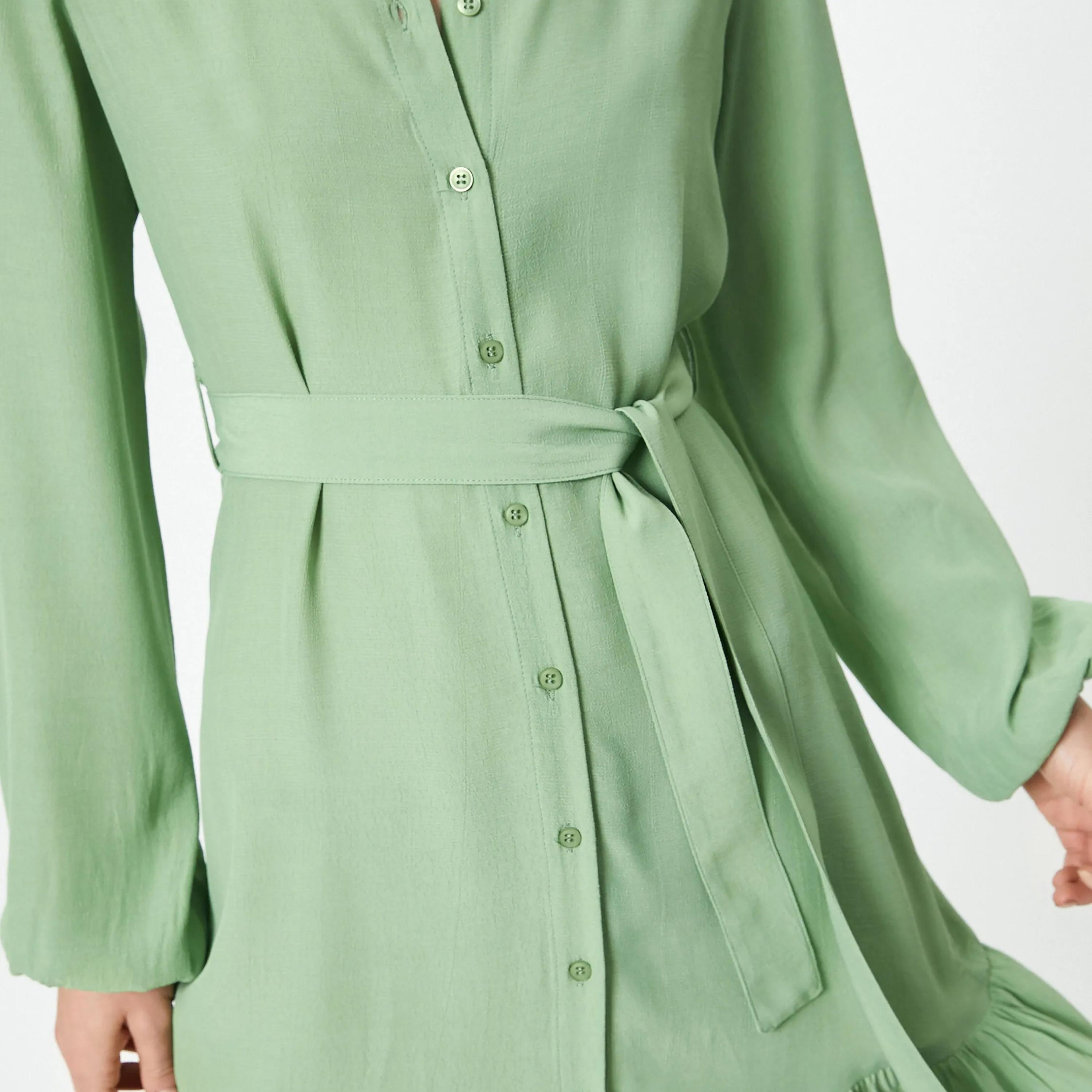 KOTON Green Plain Viscose Collared Women's Mini Shirt Dress-women-clothing-dresses-image-4
